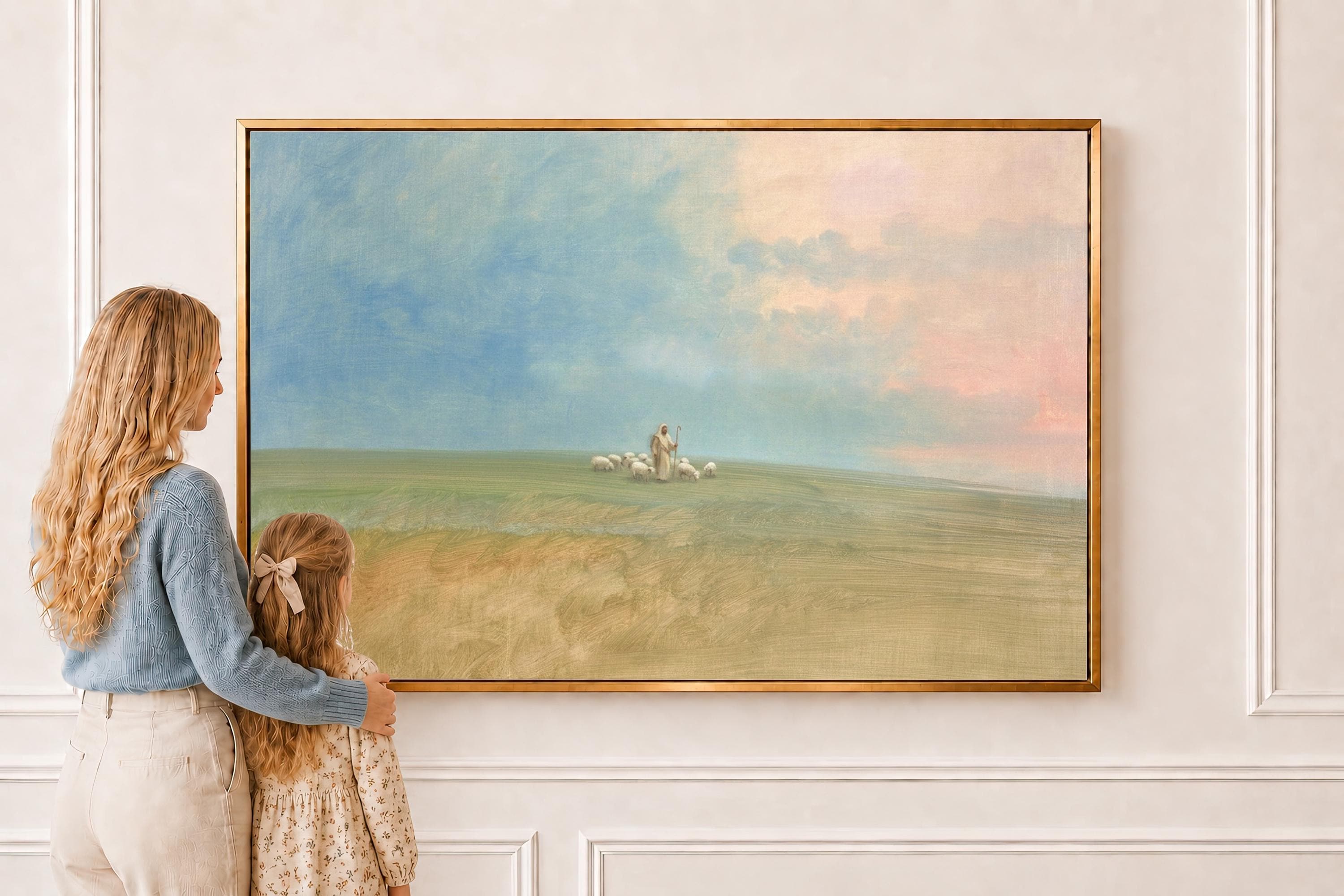 Psalm 23 Framed Canvas | Jesus with Sheep Christian Print | Vintage Christian Wall Art | Faith Gift | S0018