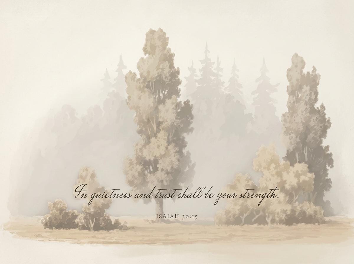 Isaiah 30:15 Canvas | Misty Grove Christian Decor | Moody Christian Wall Art | Faith Gift | T0013