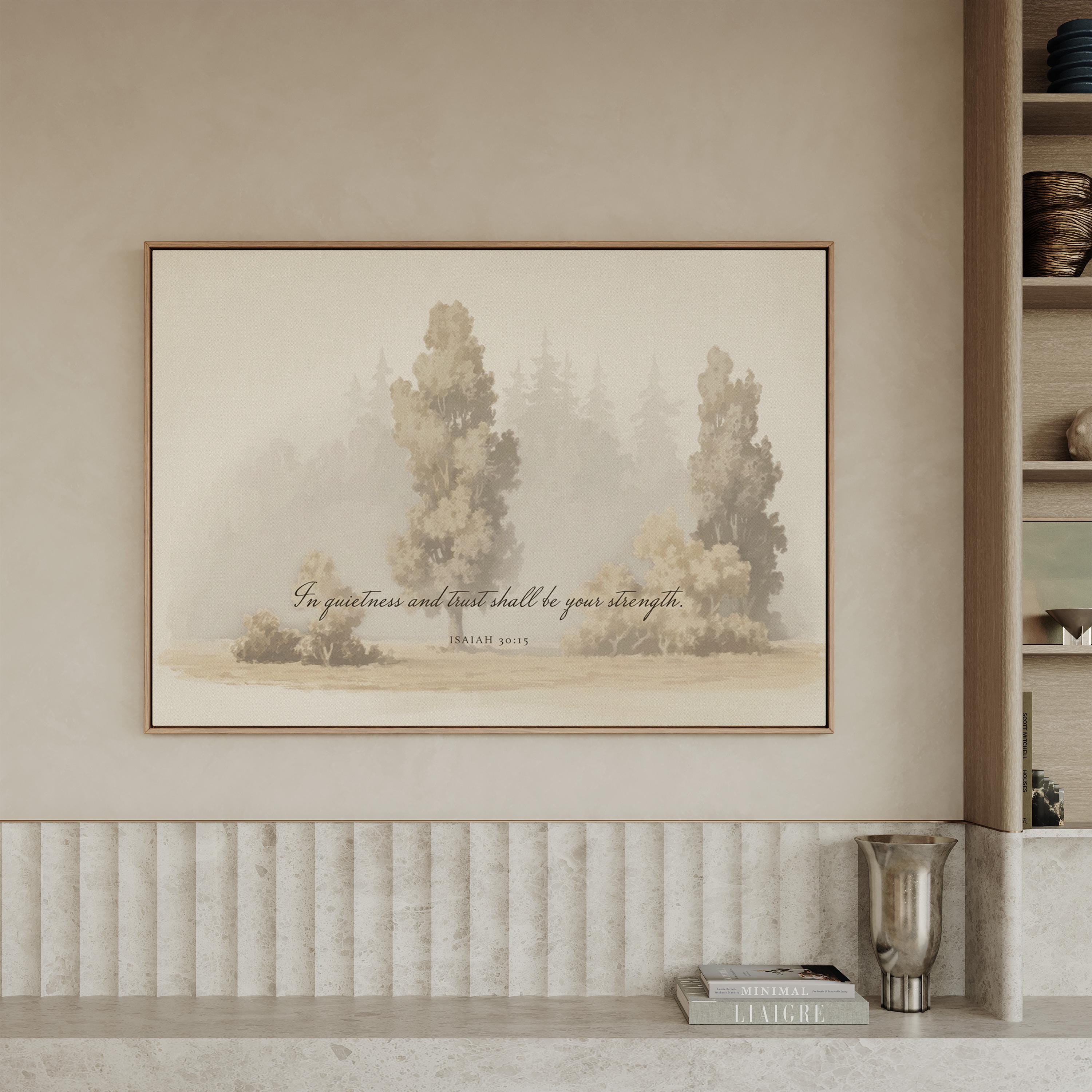 Isaiah 30:15 Canvas | Misty Grove Christian Decor | Moody Christian Wall Art | Faith Gift | T0013