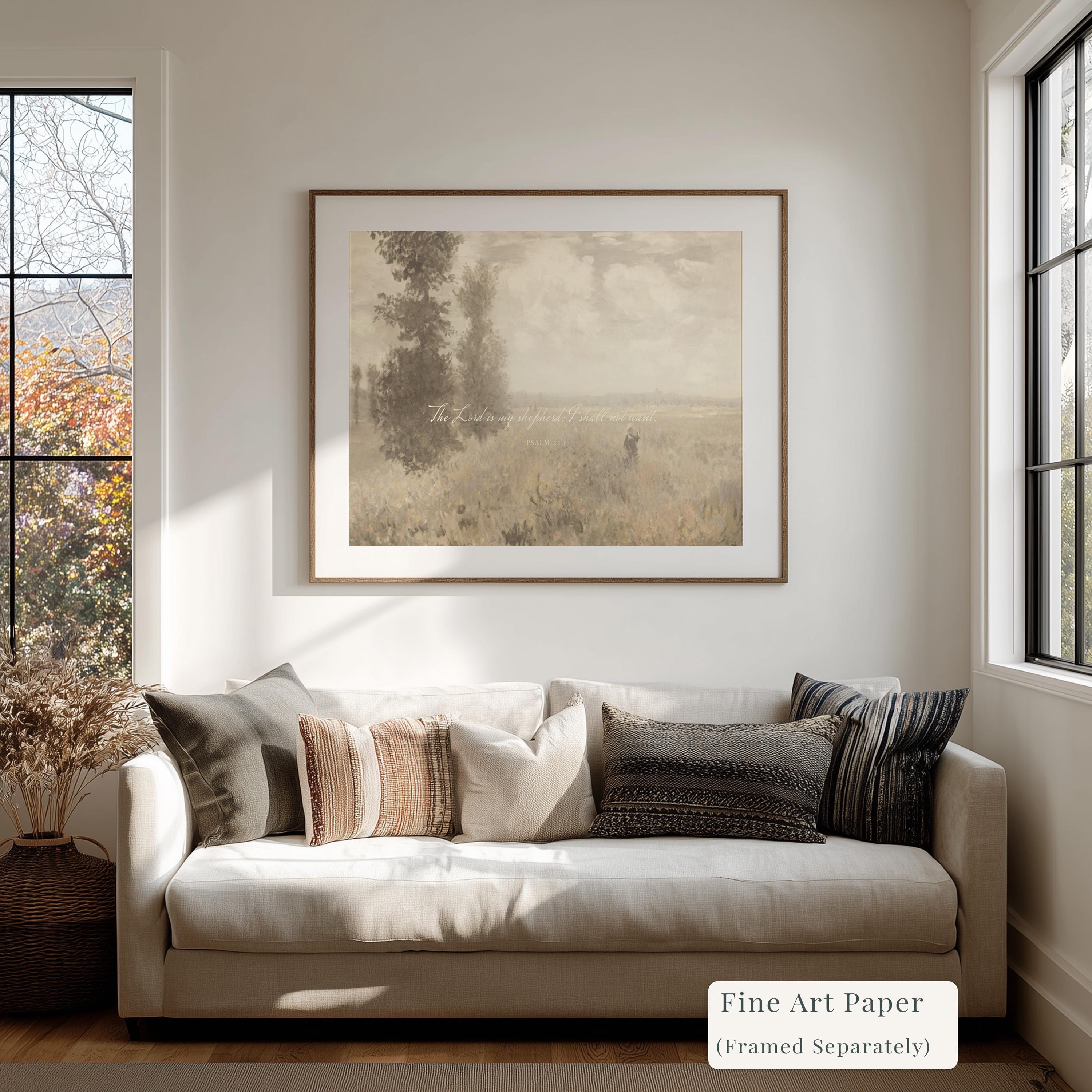 Psalm 23 Framed Canvas | Monet Poppy Field Christian Decor | Impressionist Christian Wall Art | Faith Gift | T0018