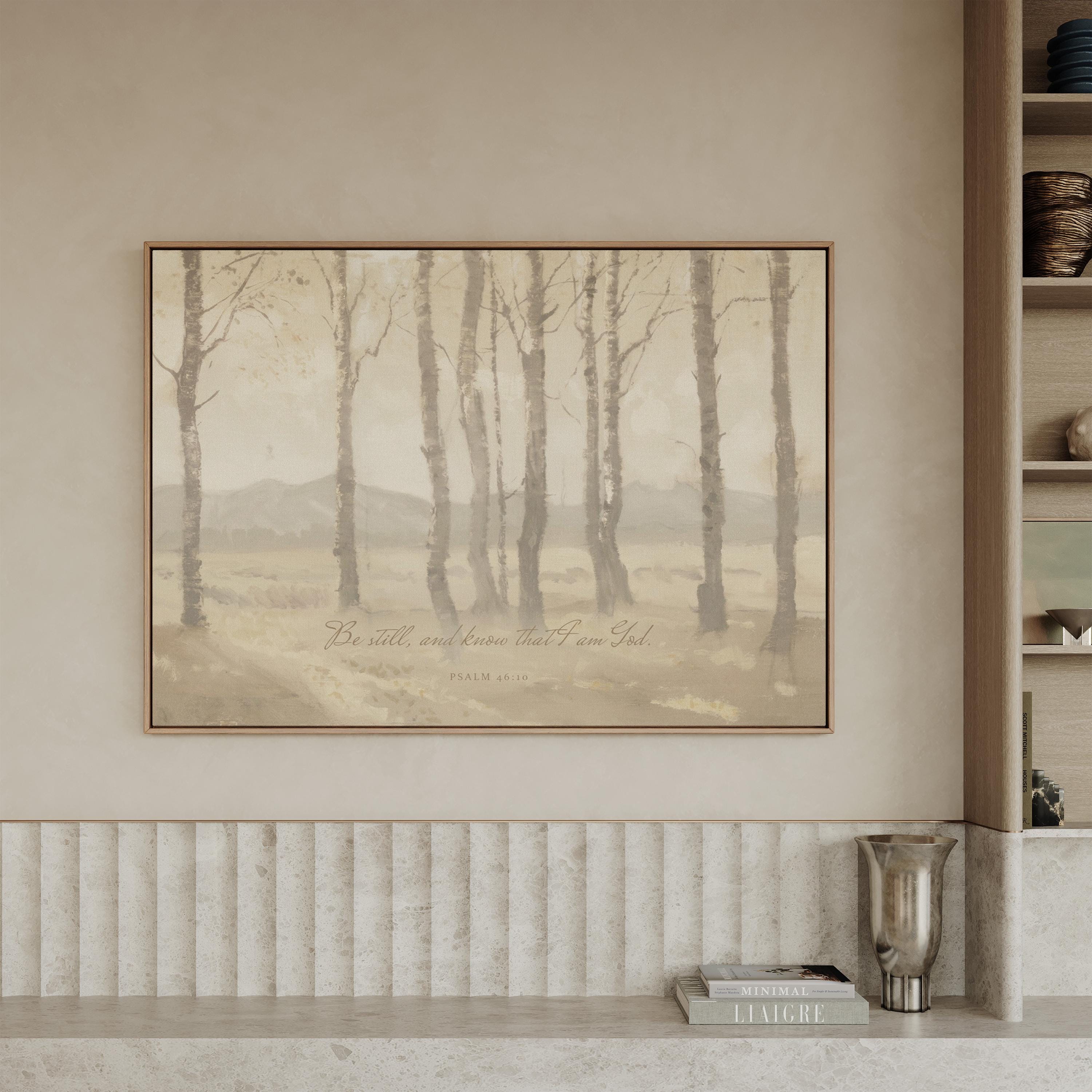 Be Still Framed Canvas | Birch Grove Christian Home Decor | Neutral Christian Wall Art | Faith Gift | T0003
