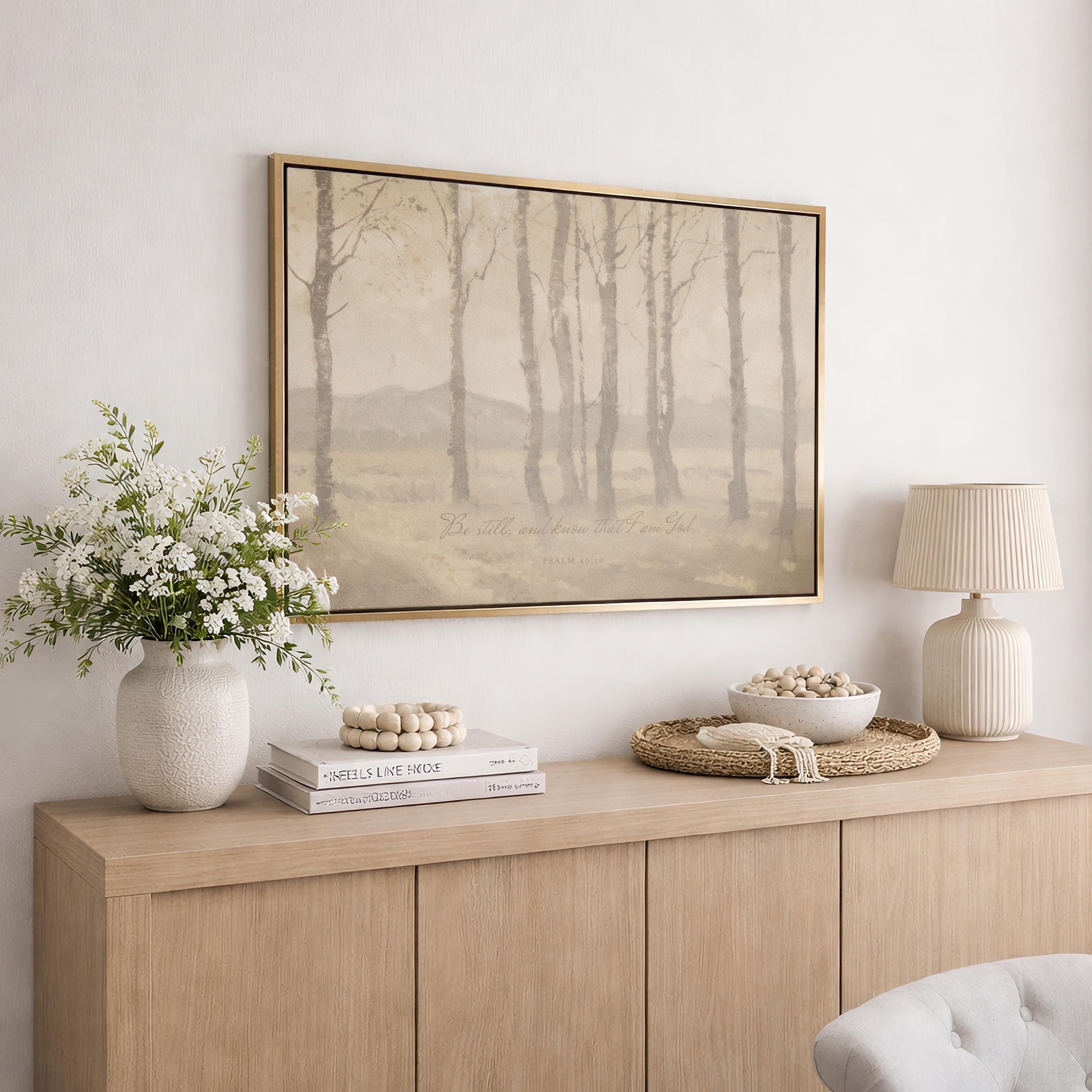 Be Still Framed Canvas | Birch Grove Christian Home Decor | Neutral Christian Wall Art | Faith Gift | T0003