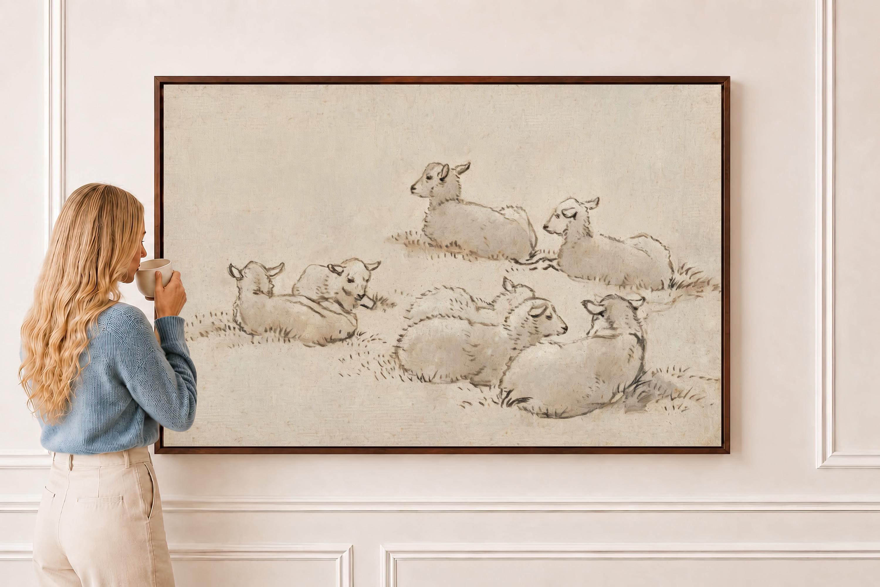 Little Lambs Pencil Sketch Print – Christian Nursery Wall Art – Neutral Baby Room Decor – Good Shepherd Nursery – Baby Shower Gift