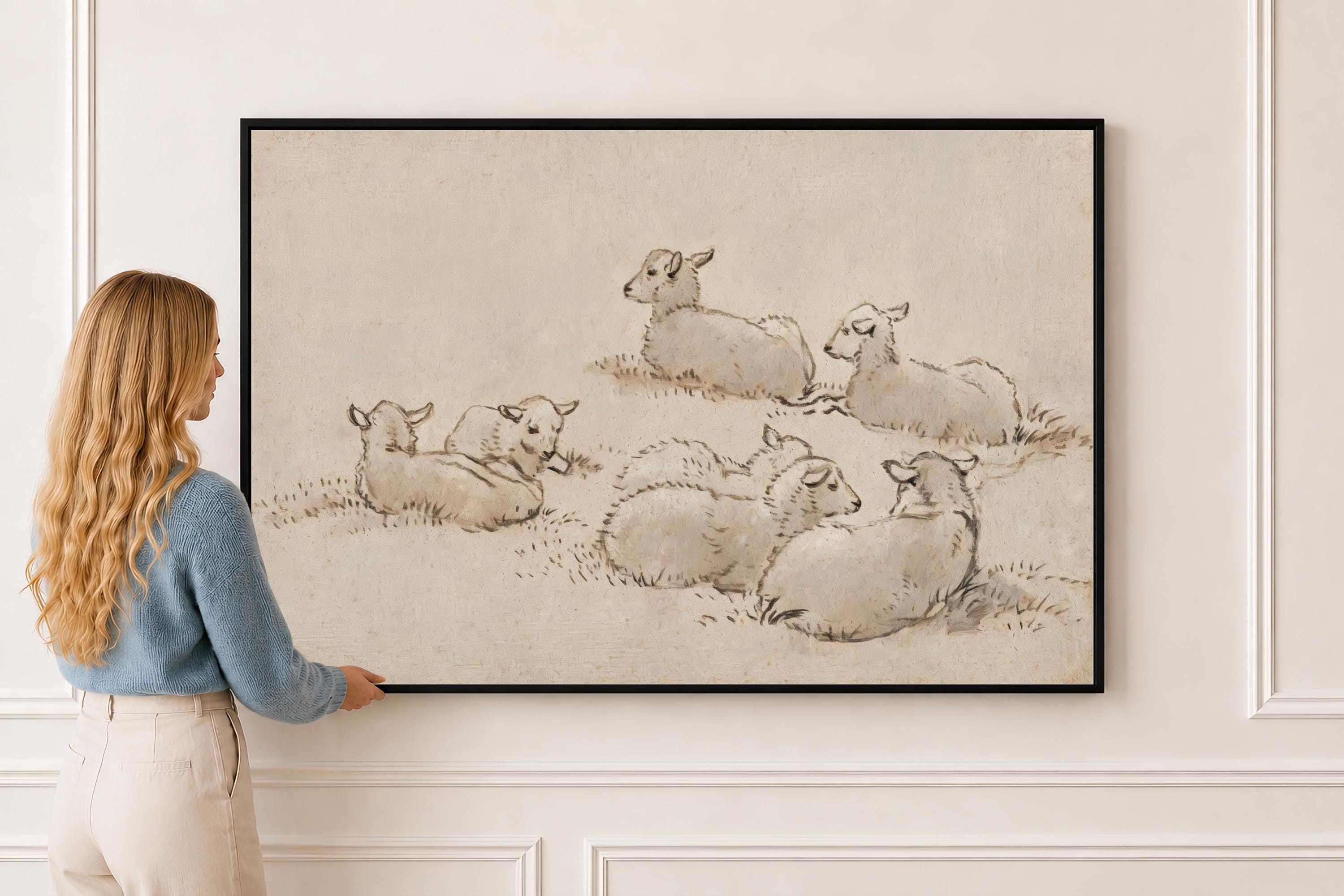 Little Lambs Pencil Sketch Print – Christian Nursery Wall Art – Neutral Baby Room Decor – Good Shepherd Nursery – Baby Shower Gift