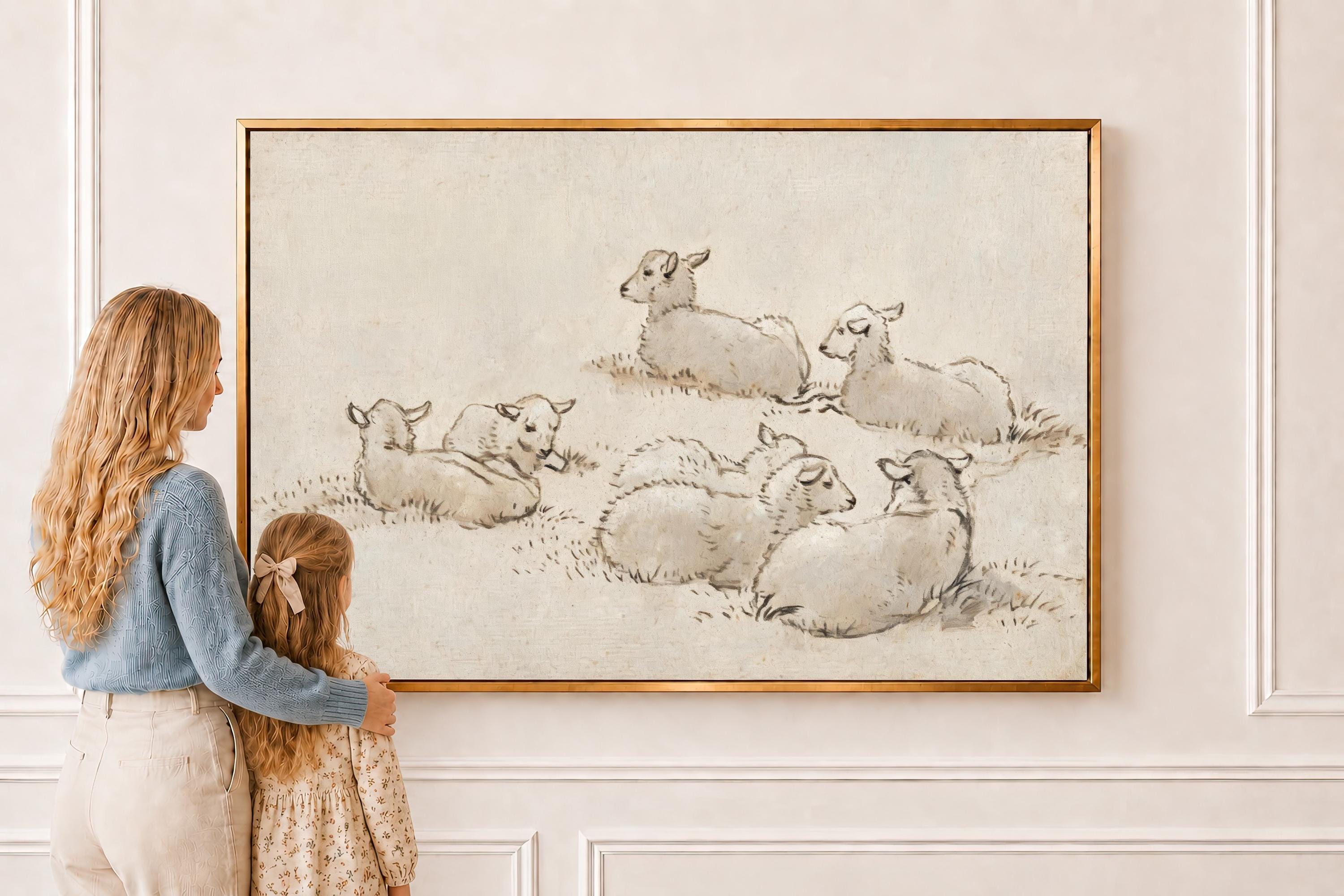 Little Lambs Pencil Sketch Print – Christian Nursery Wall Art – Neutral Baby Room Decor – Good Shepherd Nursery – Baby Shower Gift