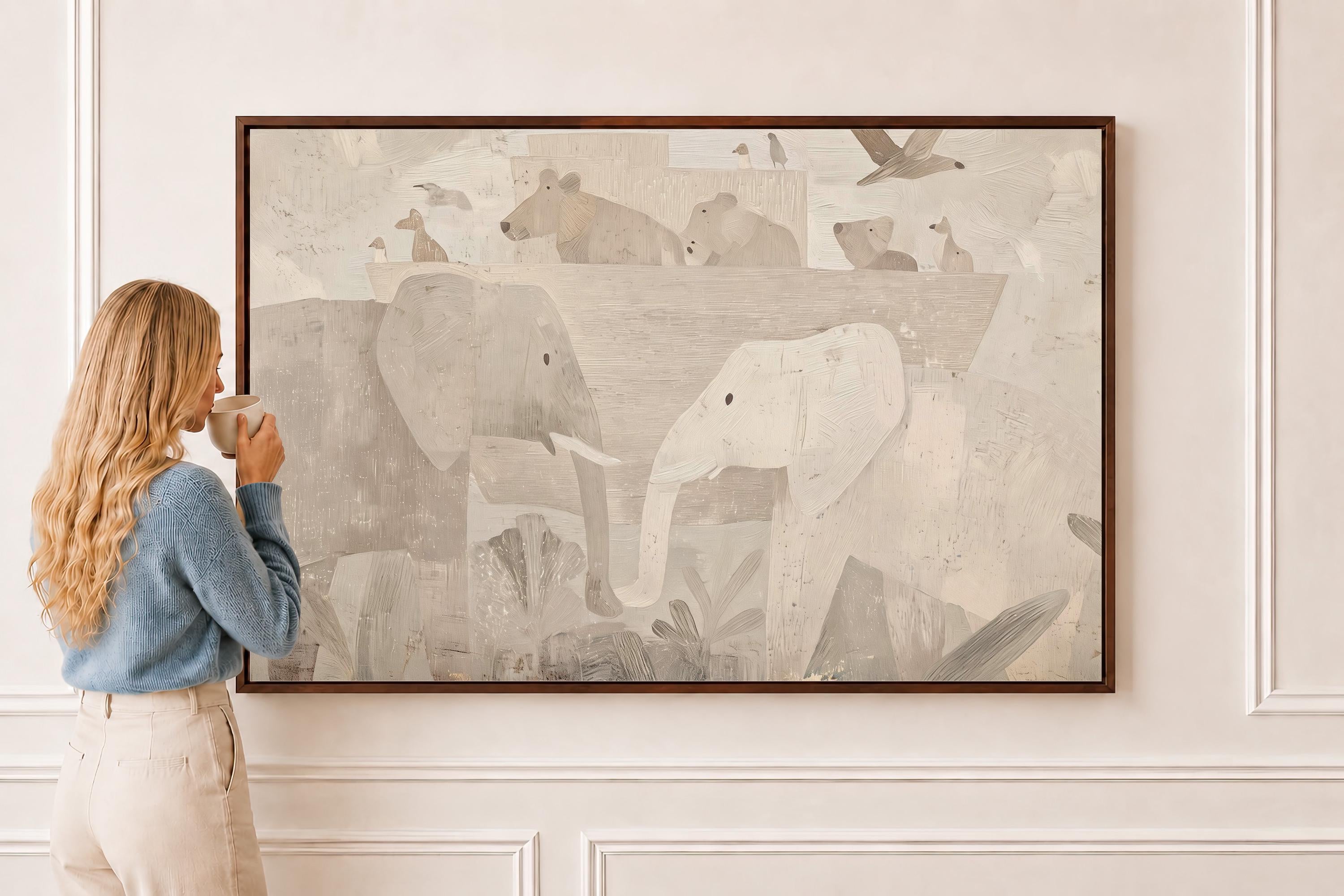 Noah’s Ark Neutral Nursery Art, Christian Animal Print, Abstract Faith Kids Room Decor