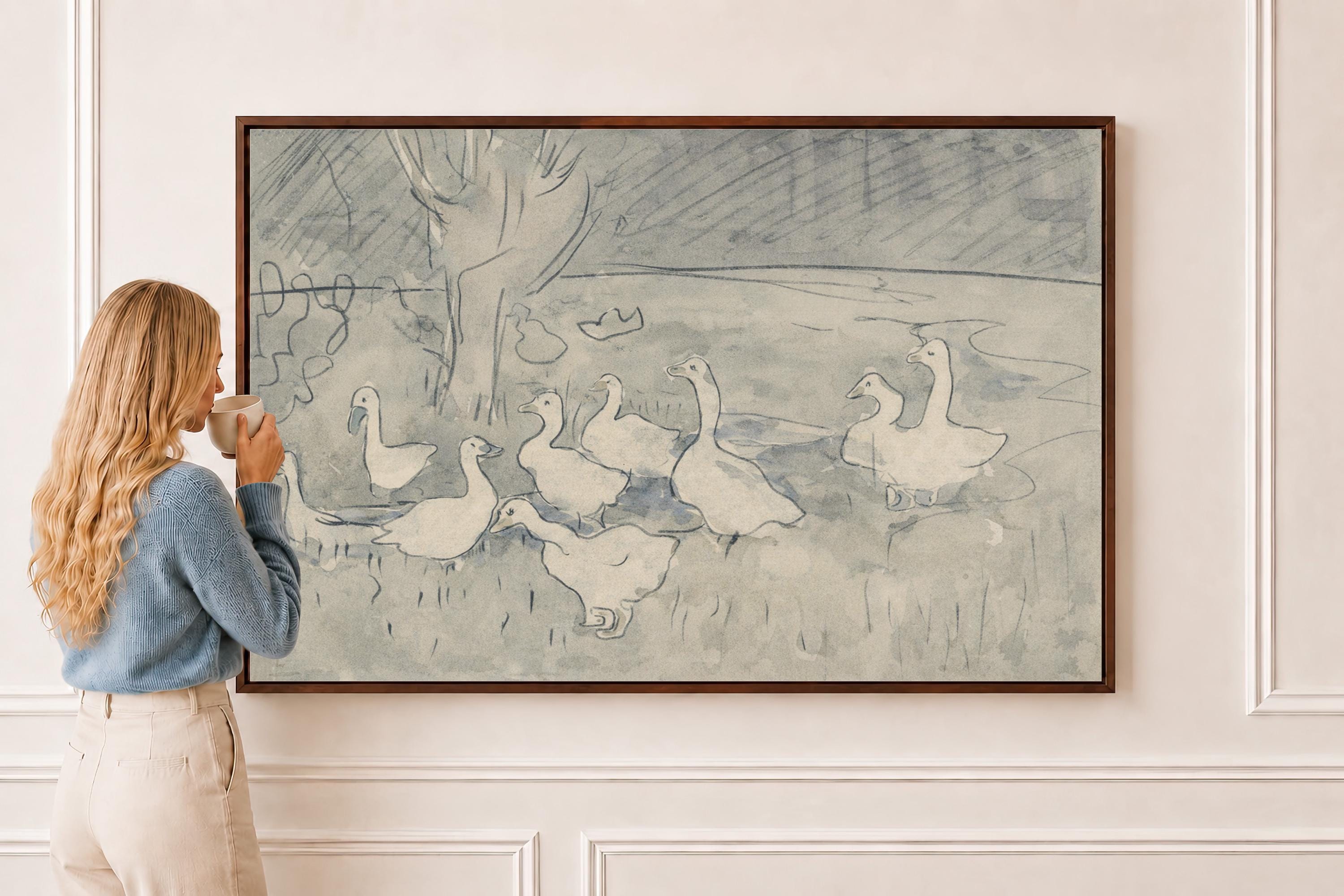 Blue Ducks Watercolor Print – Christian Nursery Wall Art, Matthew 6 Inspired