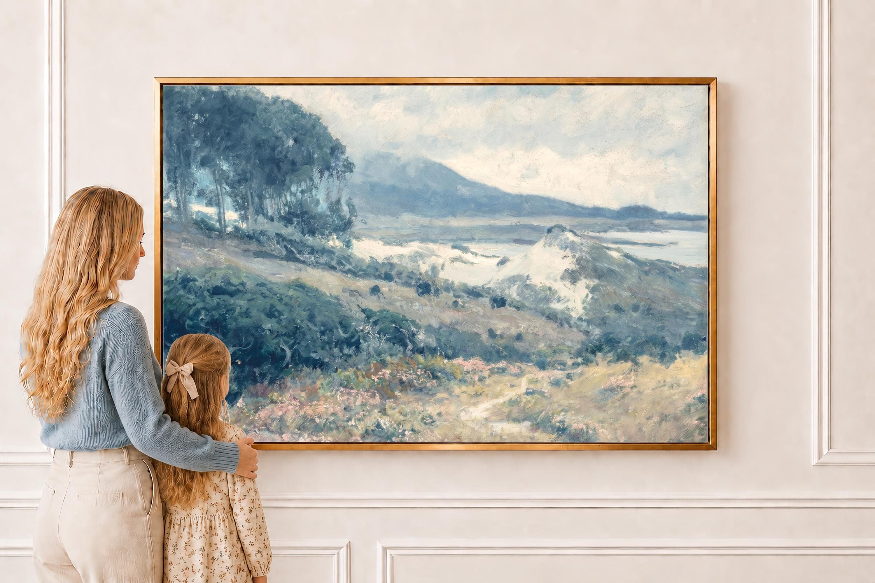 Blue Landscape Wall Art Print | Mountain Meadow Painting | Traditional Landscape Artwork | Living Room Wall Art | P0015