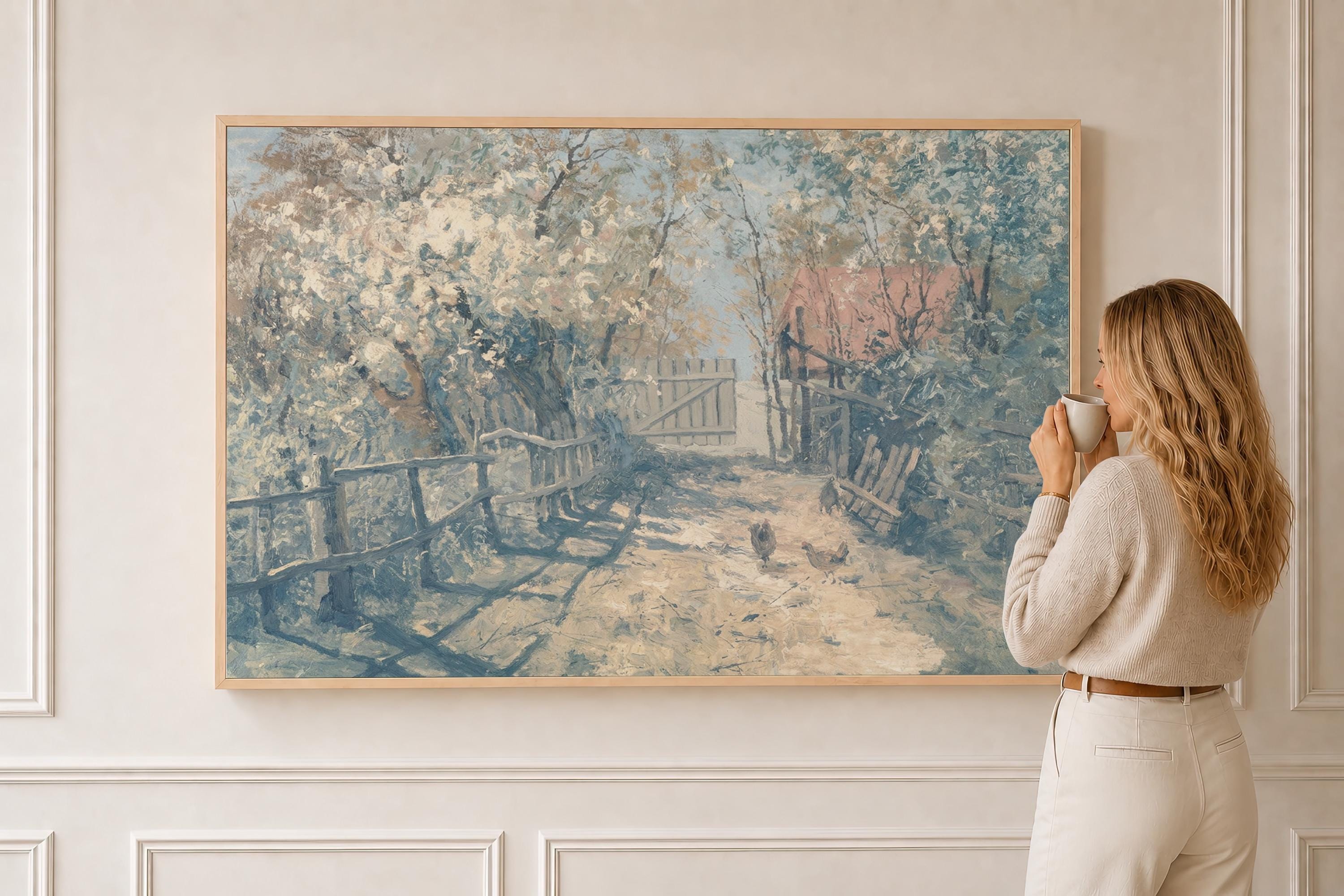 Pale Blue Farmhouse Art | Powder Blue Ivory Farm | Pastel Wall Art Print | P0019