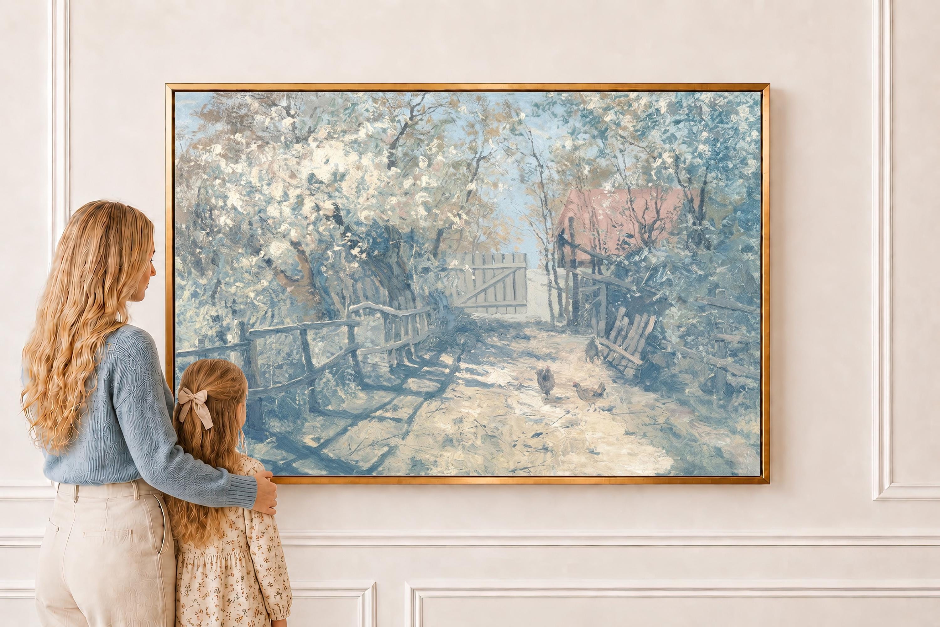 Pale Blue Farmhouse Art | Powder Blue Ivory Farm | Pastel Wall Art Print | P0019