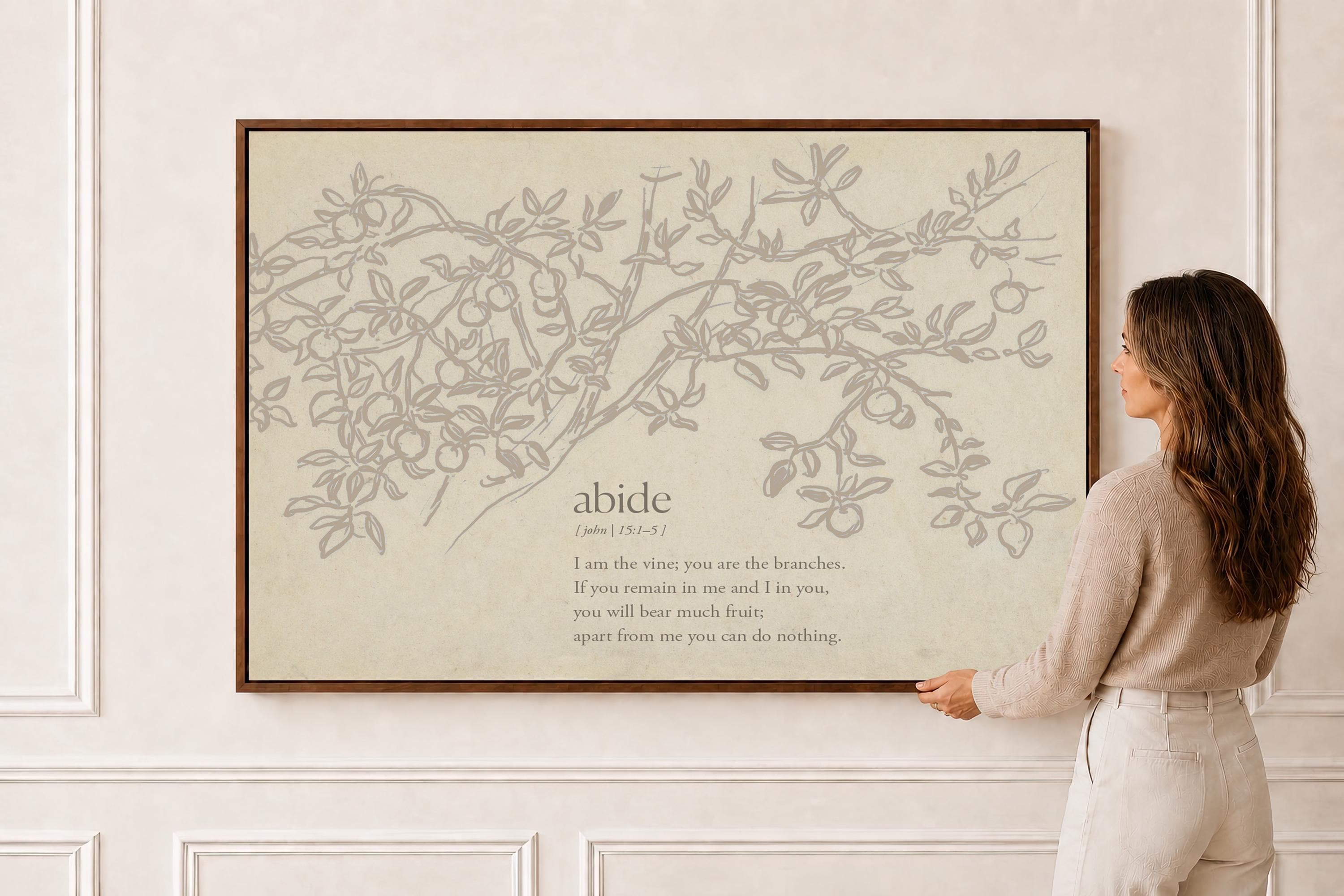 Abide Scripture Wall Art, John 15:1–5 Bible Verse Print, I Am the Vine You Are the Branches Artwork, Neutral Christian Home Decor - FG413