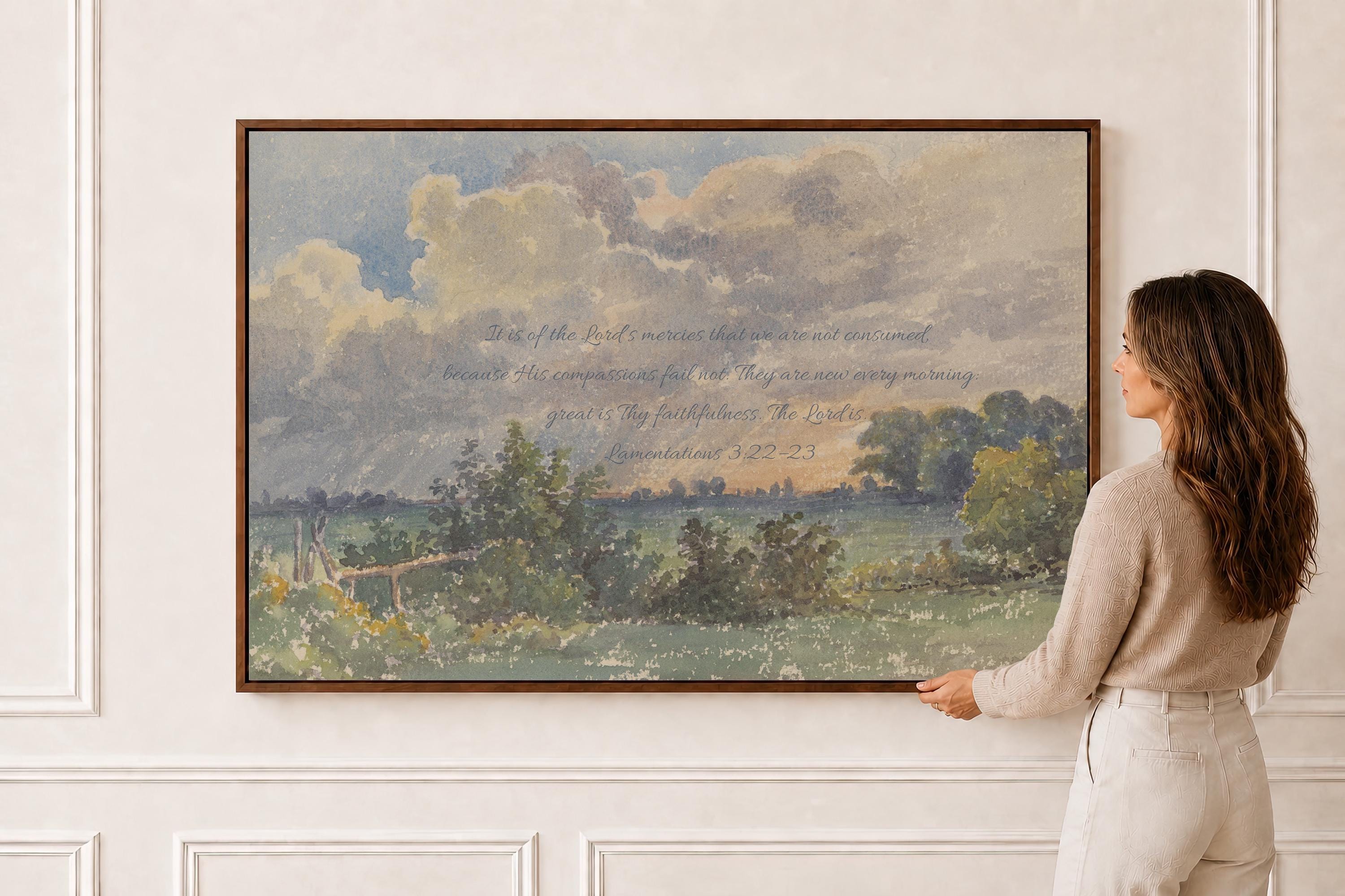 Great Is Thy Faithfulness Wall Art, Lamentations 3:22–23 Scripture Print, Christian Landscape Artwork, Faith Based Home Decor, FG418