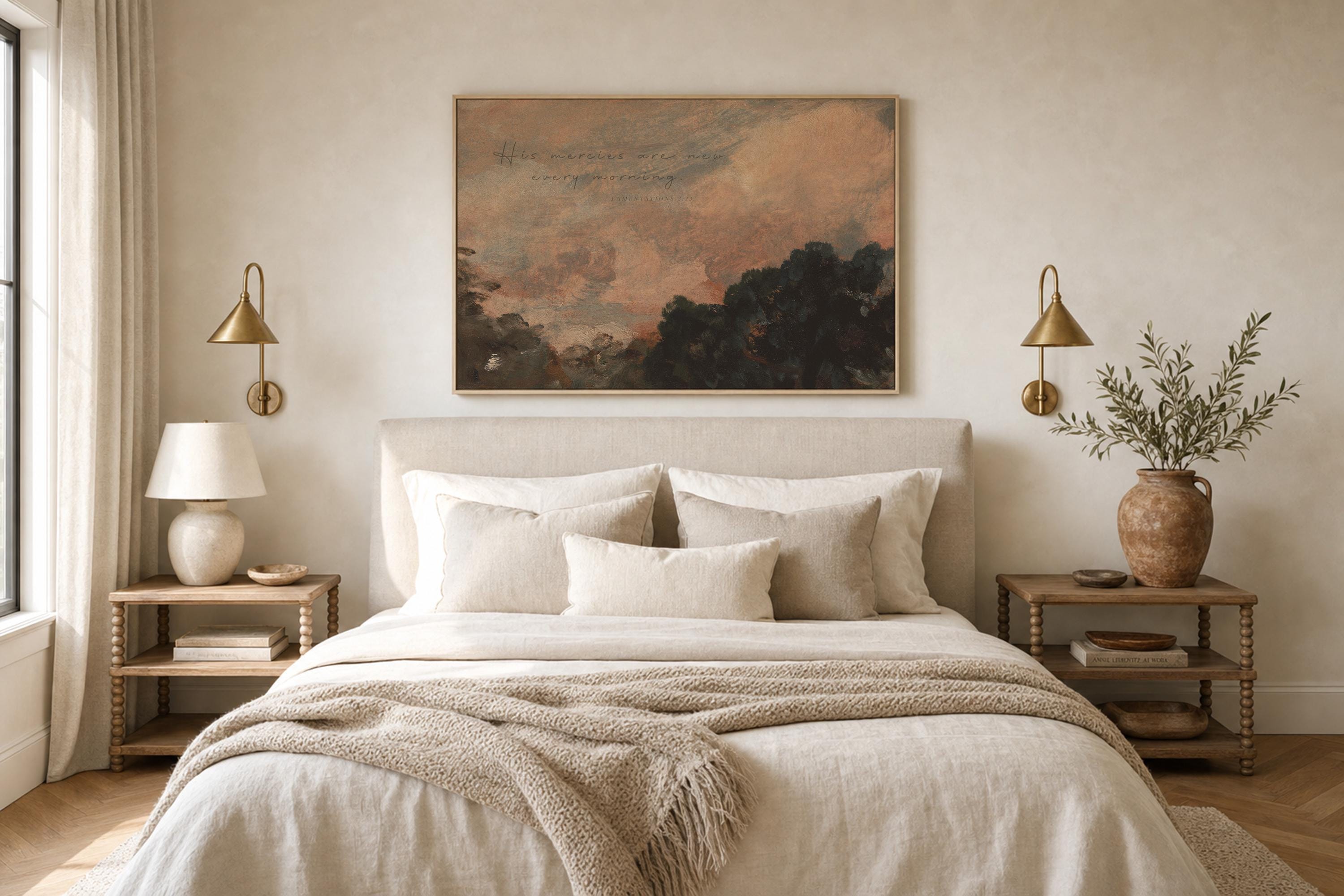 His Mercies Are New Every Morning Painting, Lamentations 3:23 Christian Wall Art, Soft Sky Landscape Painting, Morning Mercy Verse, FG423