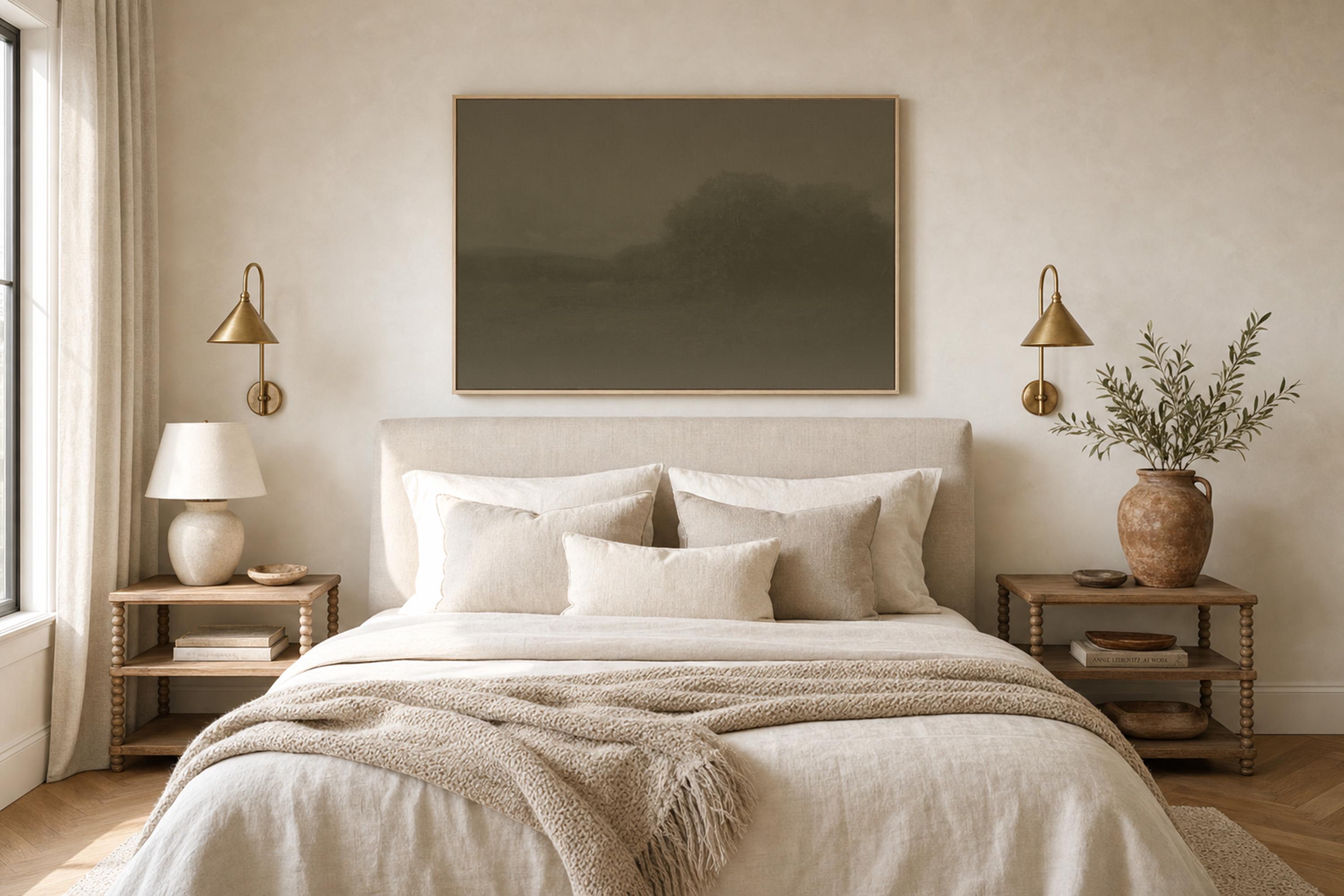 Moody Green Landscape Wall Art | Large Framed Canvas Print | Minimalist Luxury Wall Decor | FG426