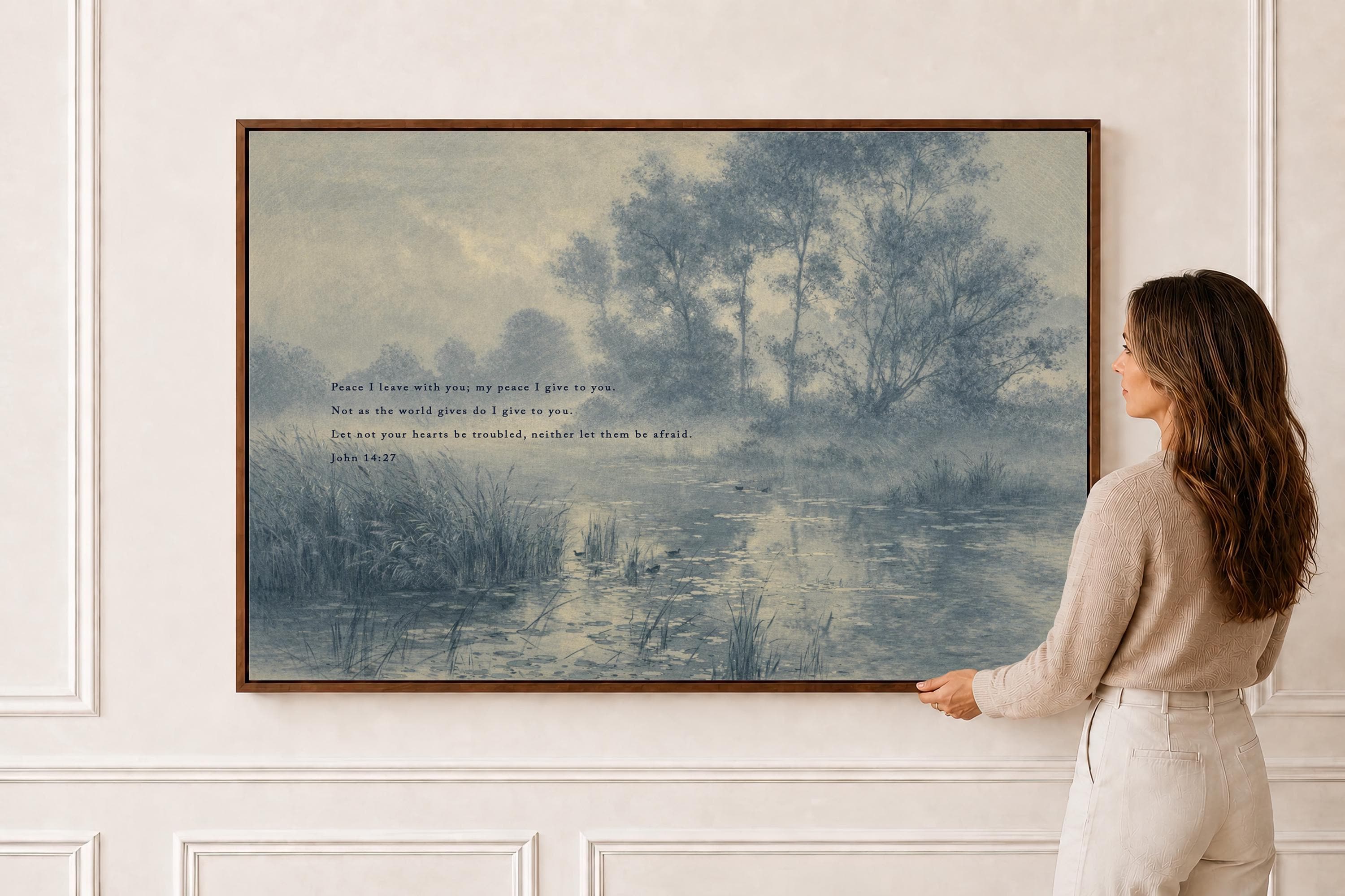 John 14:27 Bible Verse Print, Vintage Landscape Christian Faith Art, FG433
