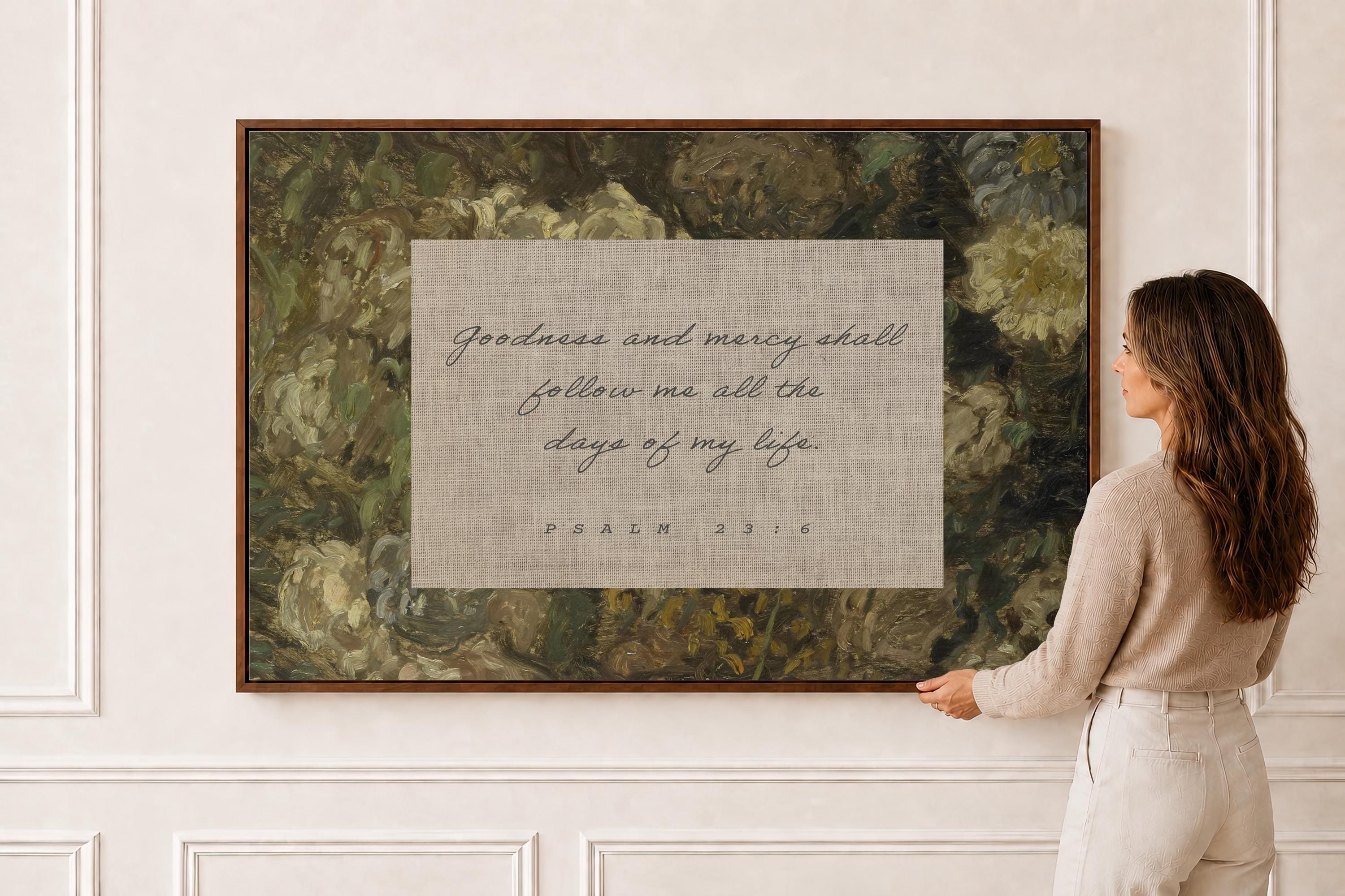 Psalm 23:6 Wall Art, Goodness Mercy Bible Verse Print, Farmhouse Faith Decor, FG435