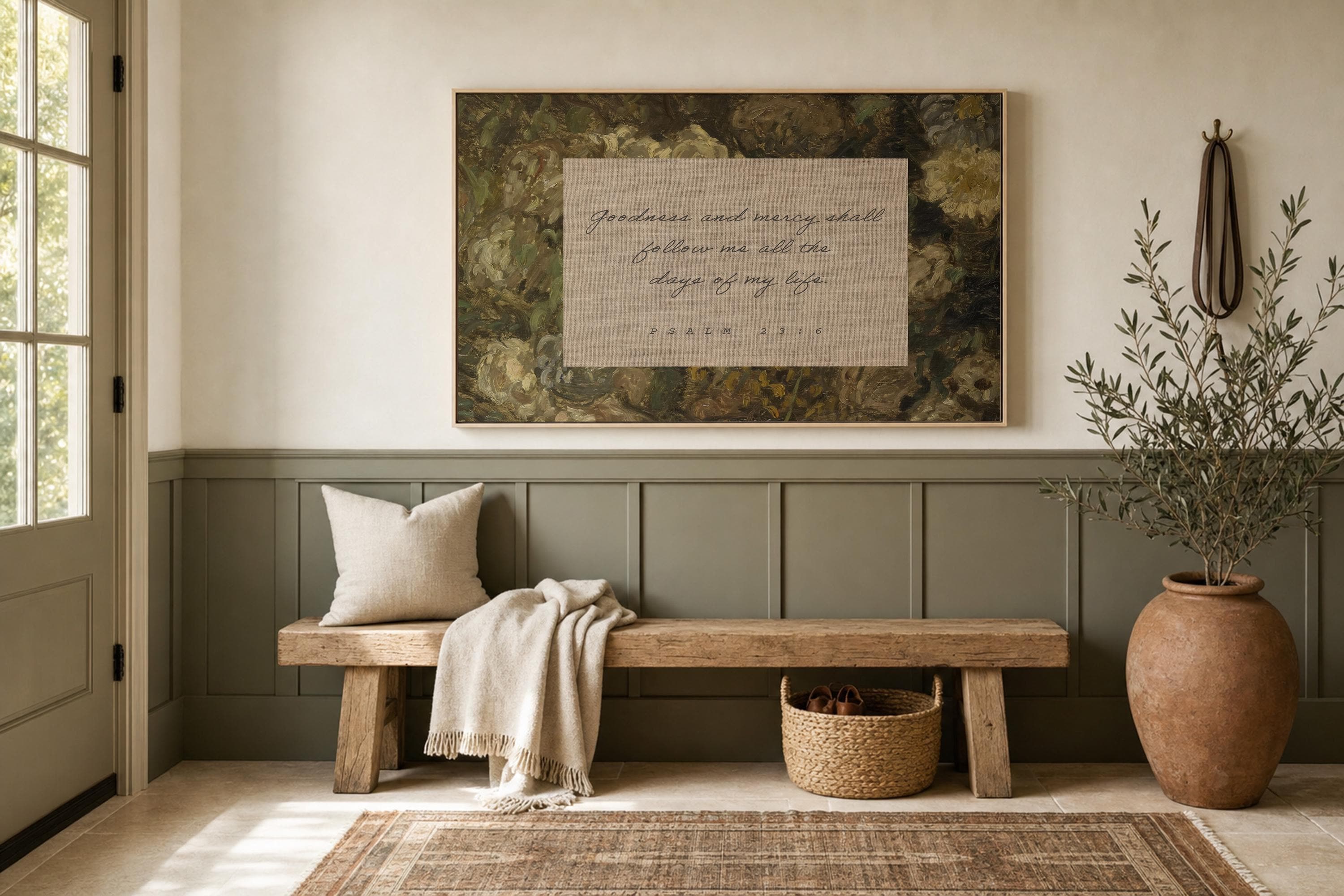 Psalm 23:6 Wall Art, Goodness Mercy Bible Verse Print, Farmhouse Faith Decor, FG435