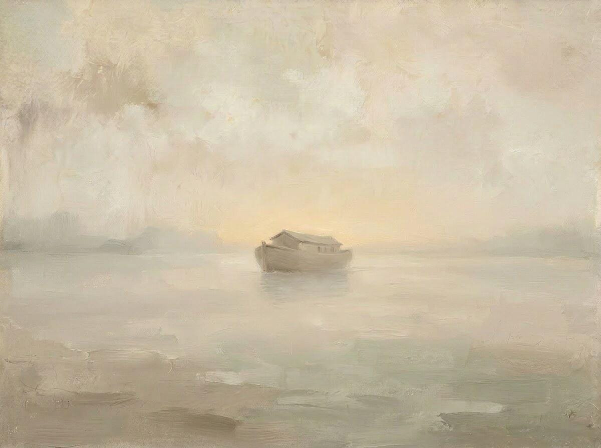 Baby Room Noahs Ark Print | Noahs Ark Art | Ark Misty Dawn Christian Wall Art Print | W0200