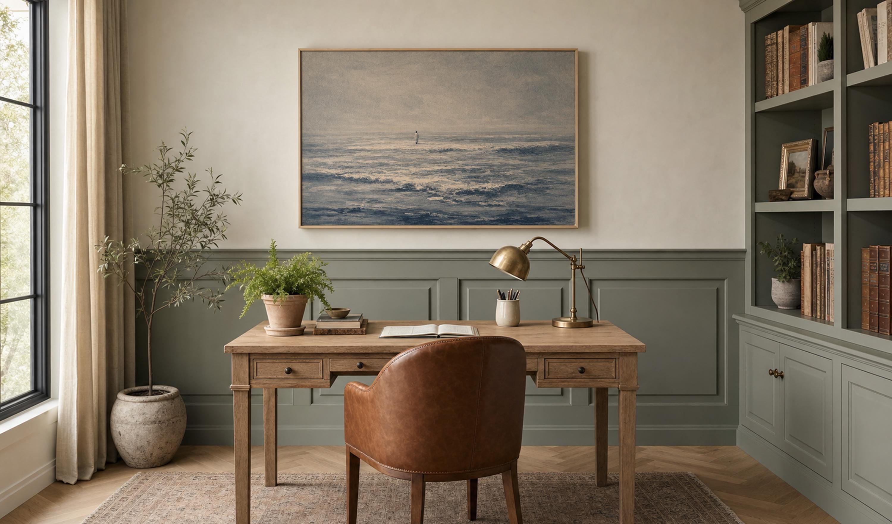 Jesus Walks on Water, Christian Wall Decor, Deep Blue Ocean Art Print, FG441