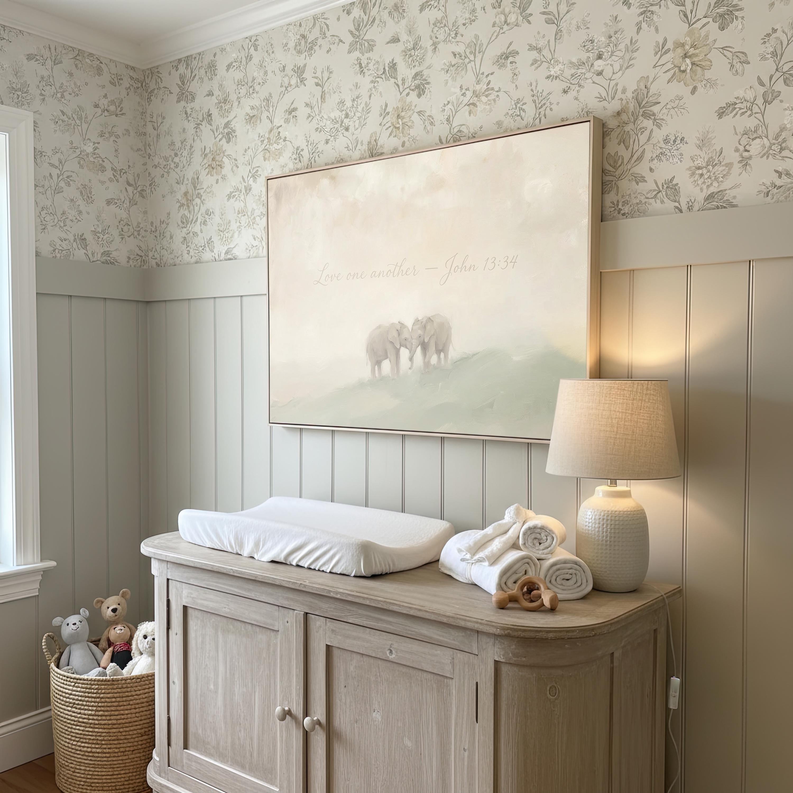 Love one Another Nursery|  Elephant Pair Christian Wall Art Print | W0178