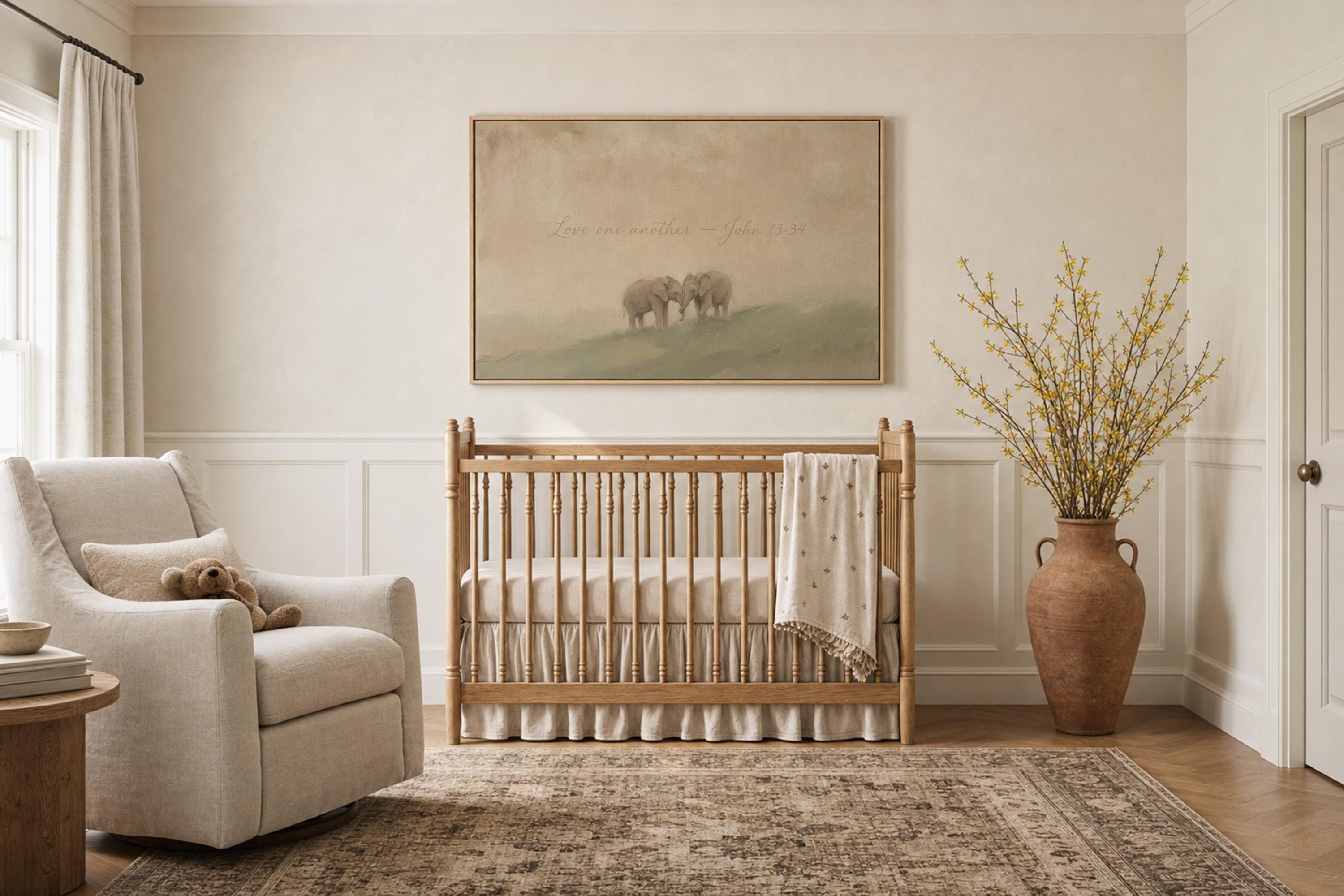 Love one Another Nursery|  Elephant Pair Christian Wall Art Print | W0178