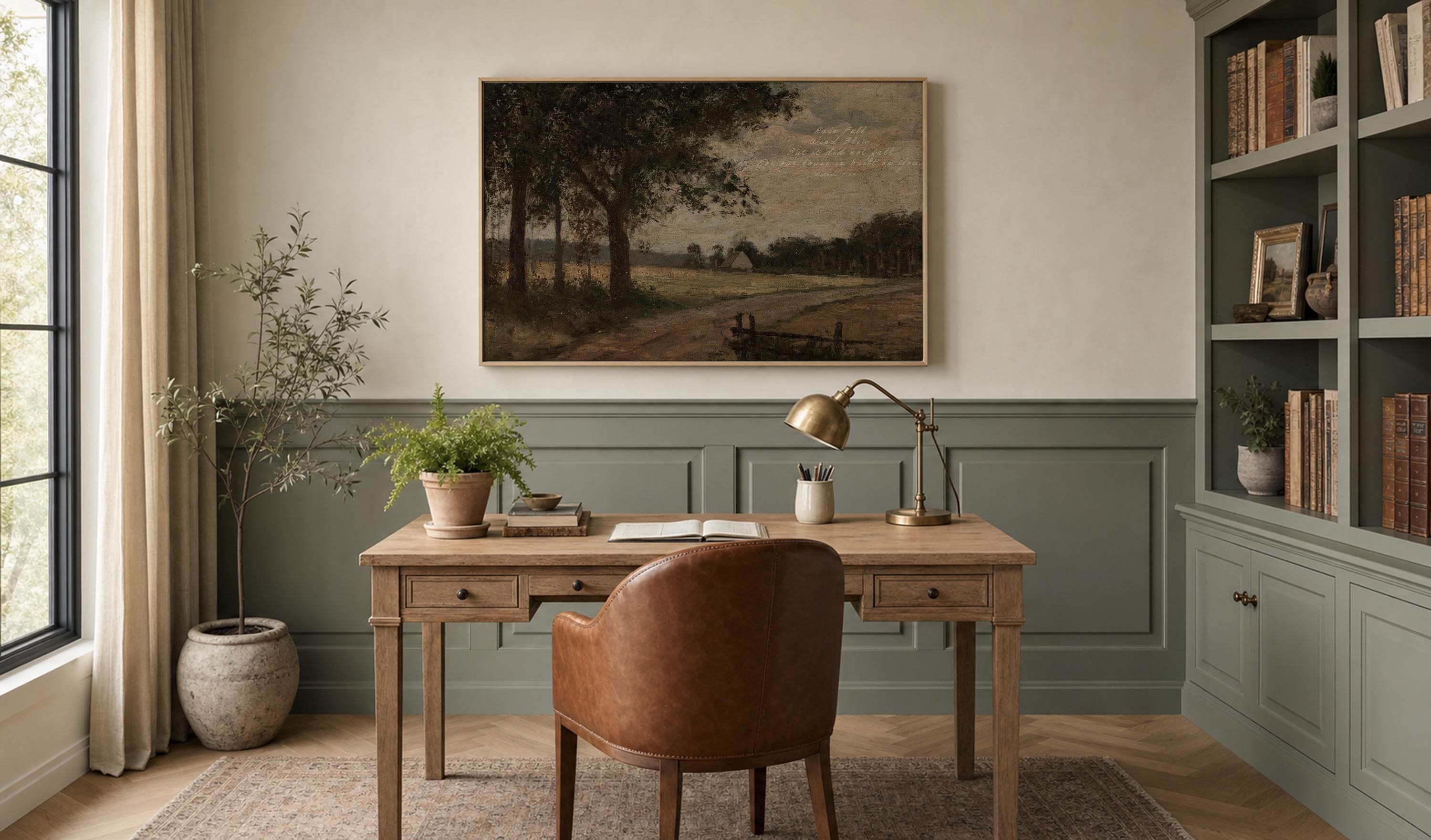Matthew 7:24 Scripture Print, Christian Landscape Painting, Faith Based Home Decor with Bible Verse