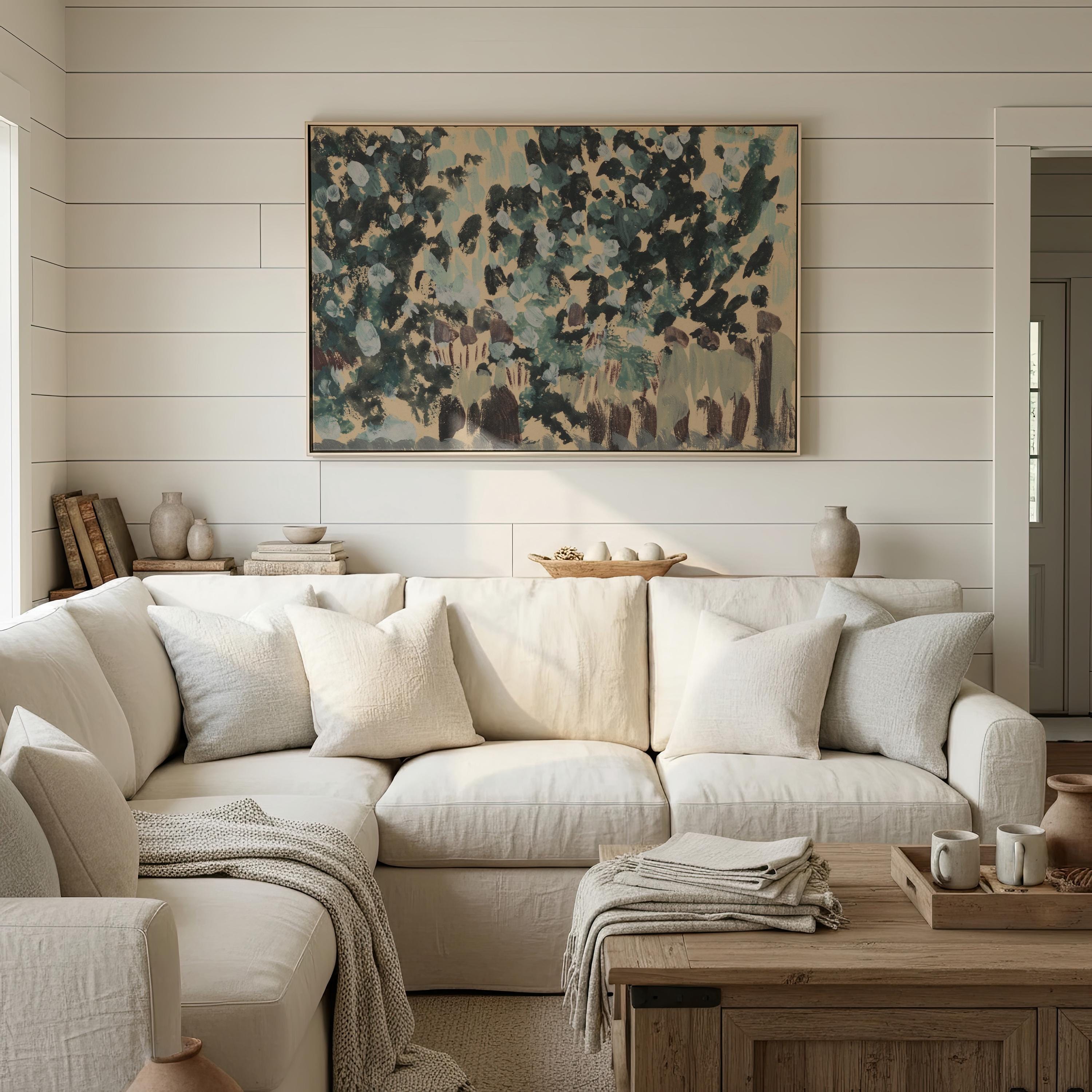 Abstract Garden Christian Wall Art, Faith Inspired Botanical Painting, Modern Christian Home Decor, Soft Teal Blue Floral Artwork