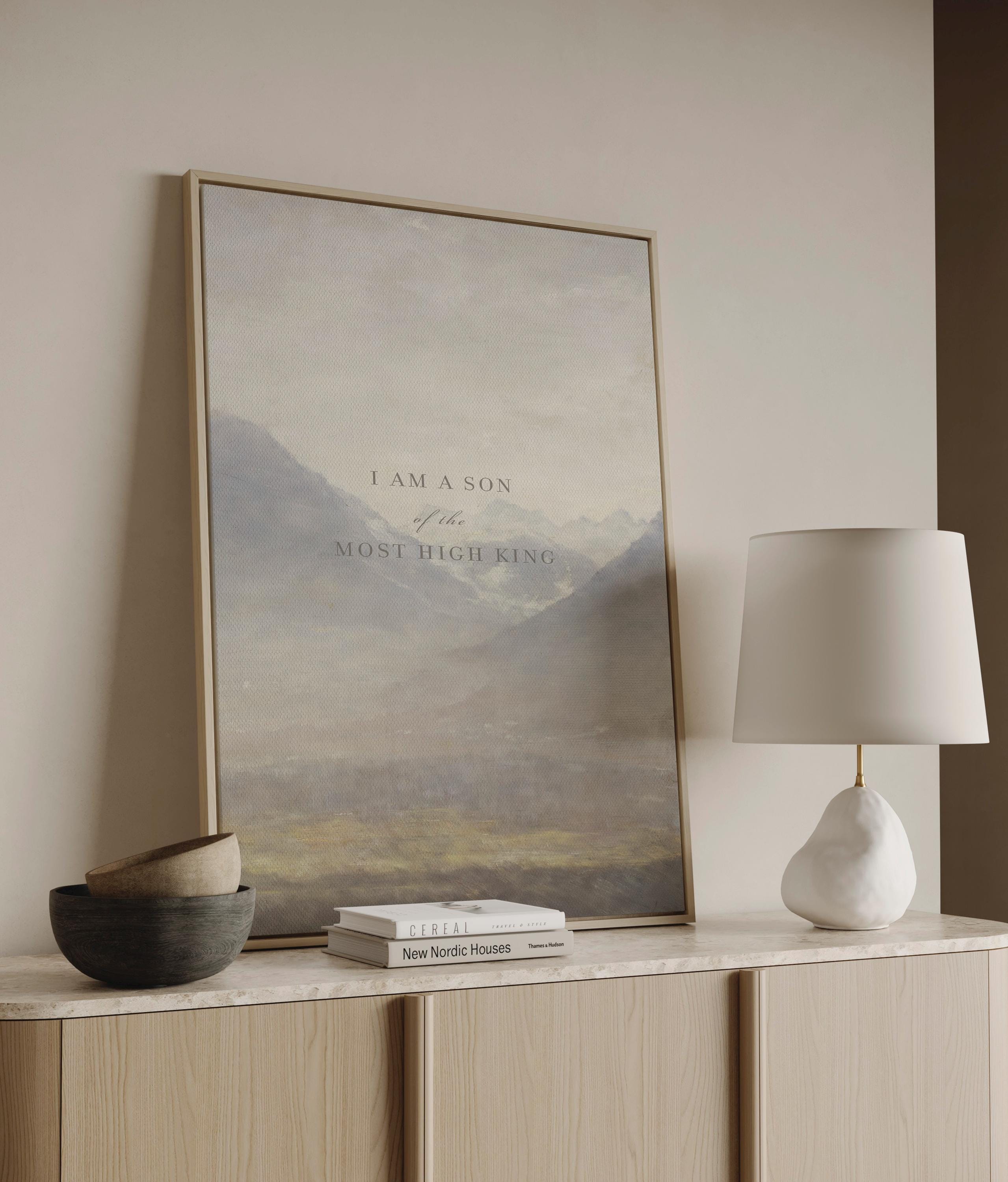 I Am A Son of the Most High King Wall Art | Christian Neutral Landscape Print | Moody Faith Nursery Decor | Scripture Wall Decor