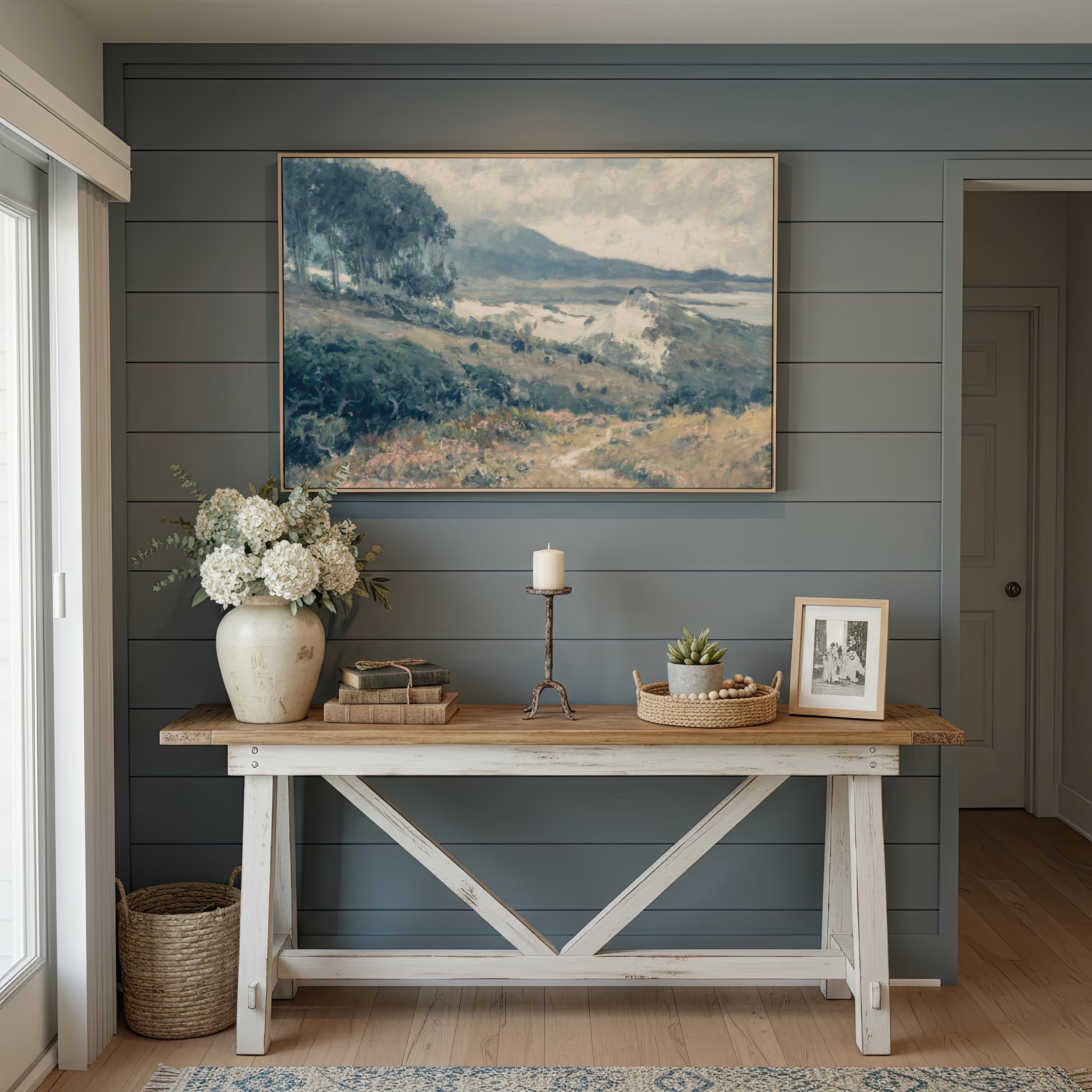 Blue Landscape Wall Art Print | Mountain Meadow Painting | Traditional Landscape Artwork | Living Room Wall Art | P0015