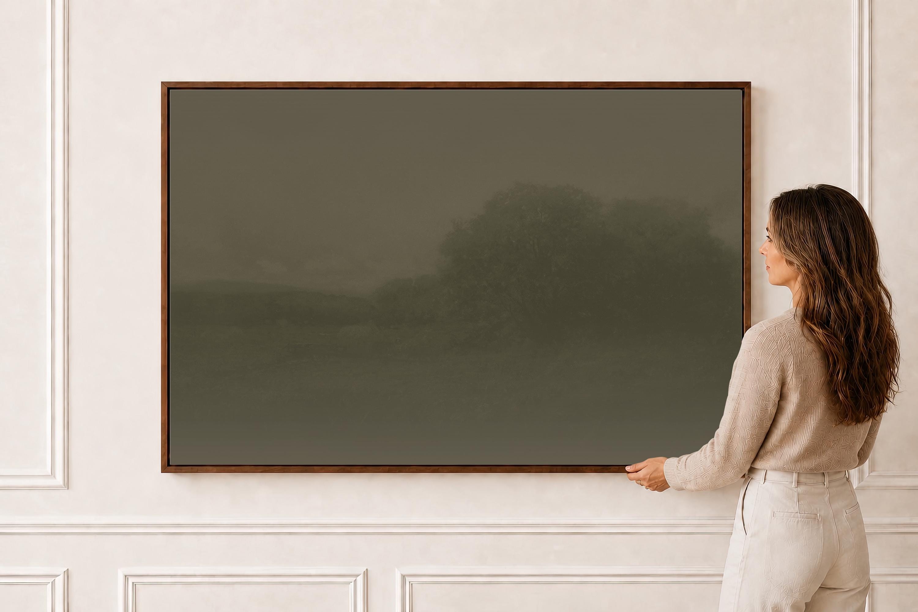 Moody Green Landscape Wall Art | Large Framed Canvas Print | Minimalist Luxury Wall Decor | FG426