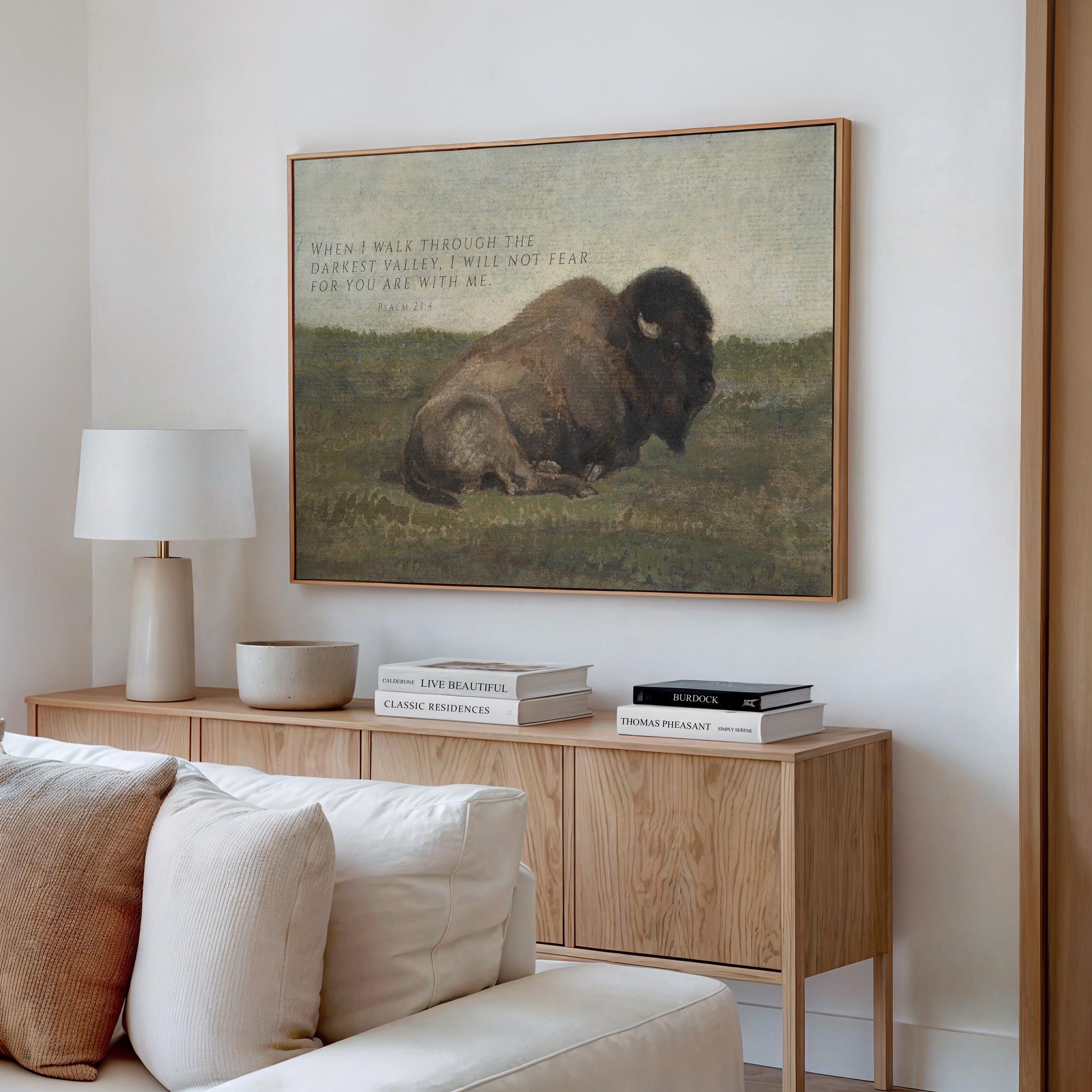 Psalm 23:4 Wall Art, Bison Christian Scripture Painting, I Will Not Fear Print, Faith Inspired Wildlife Artwork, FG427