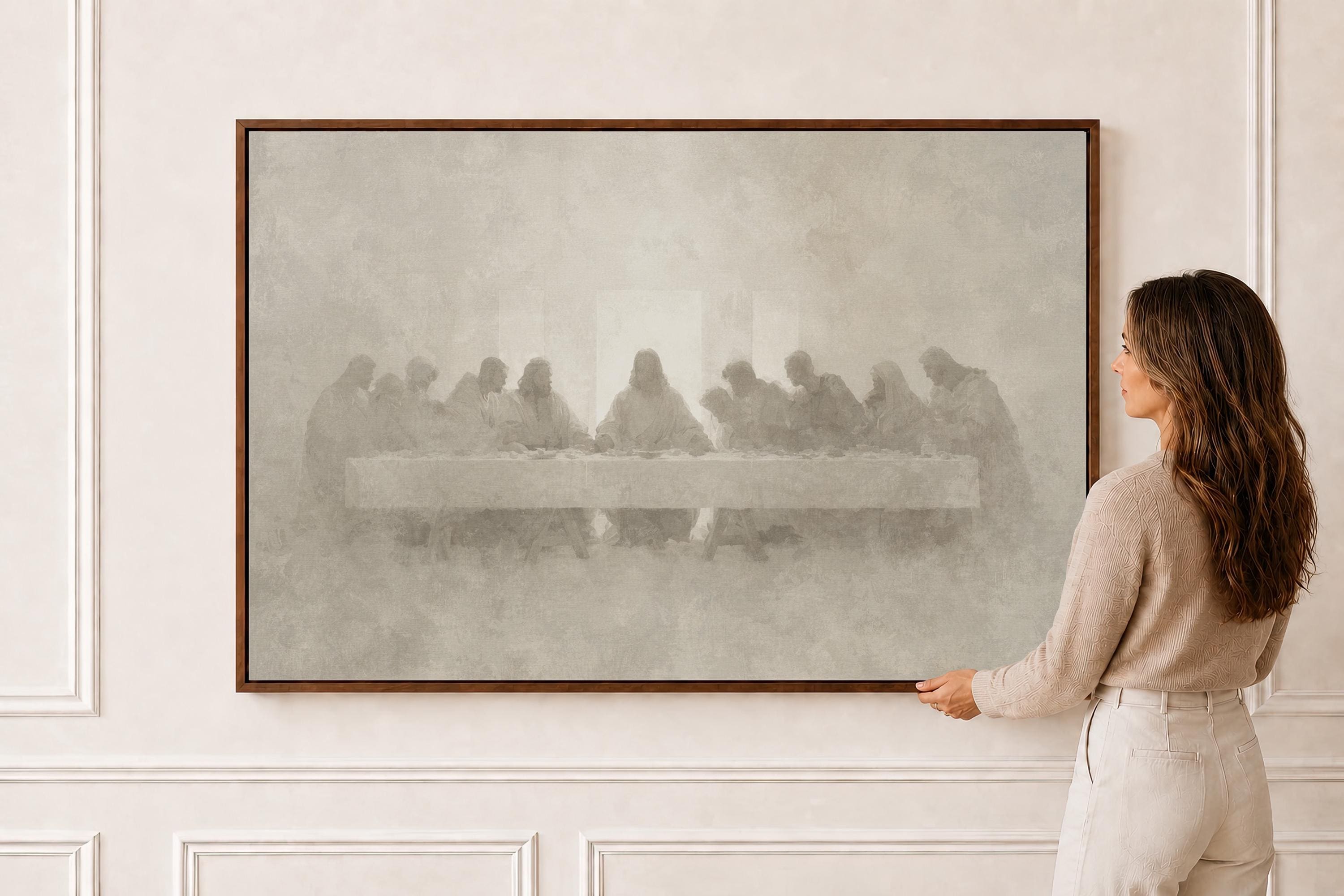 Last Supper Wall Art – Minimalist Christian Painting, Neutral Religious Canvas – FG430