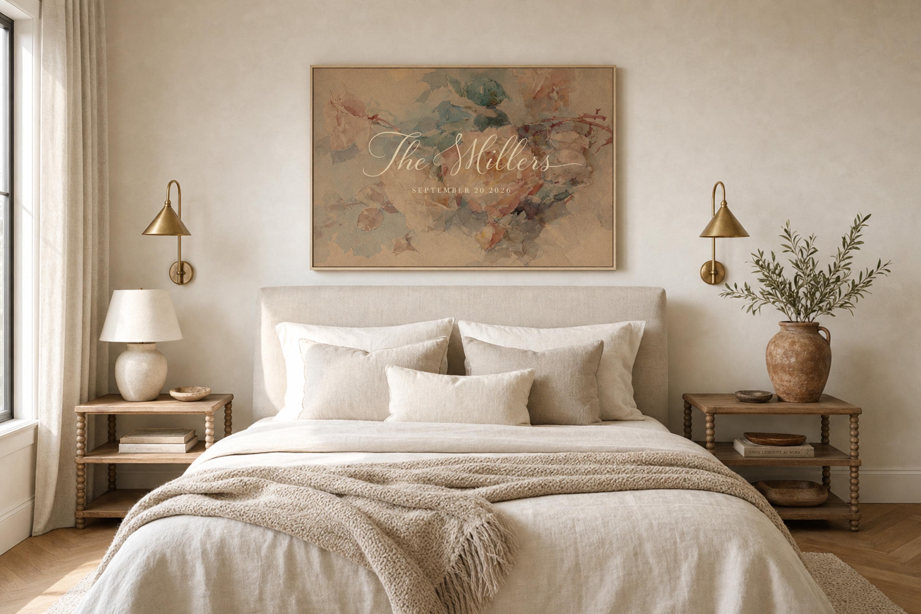 Elegant Botanical Wedding Welcome Sign – Personalized Couple Art – 1 Corinthians 13 – Christian Wedding Gift
