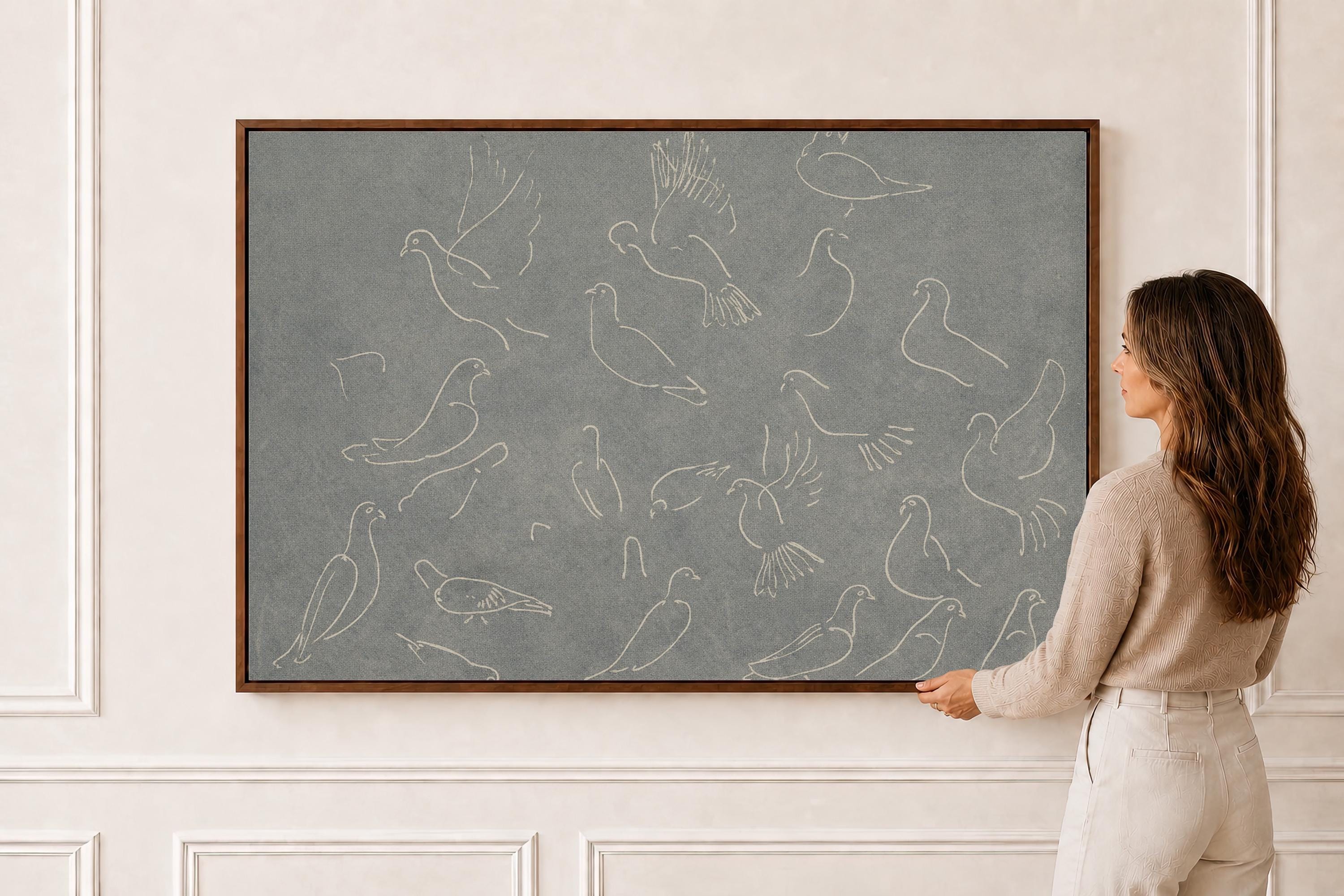 Blue Gray Dove Sketch Print | Minimalist Bird Faith Wall Art | FG439