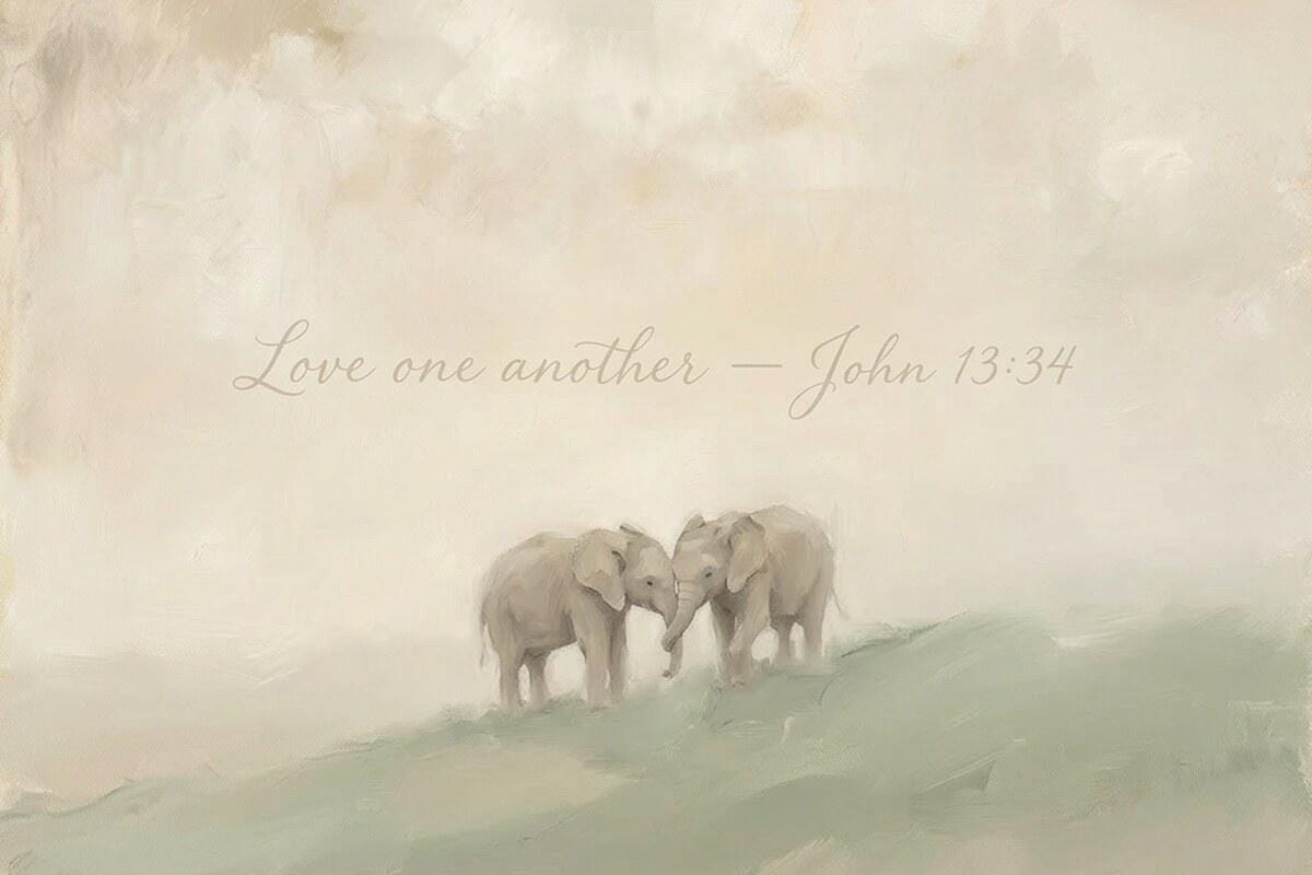 Love one Another Nursery|  Elephant Pair Christian Wall Art Print | W0178