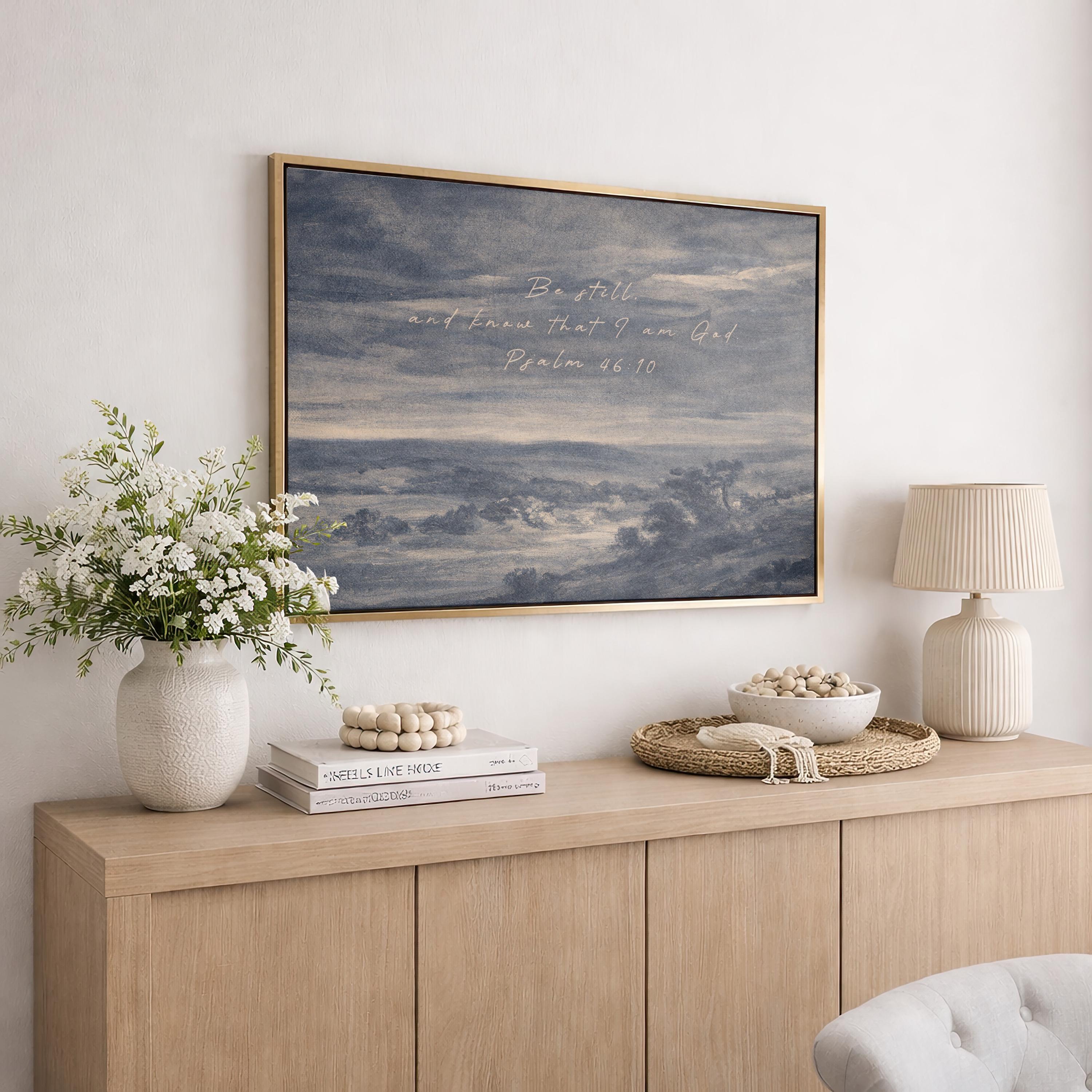 Be Still Psalm 46:10 Scripture Print – Moody Coastal Christian Wall Art