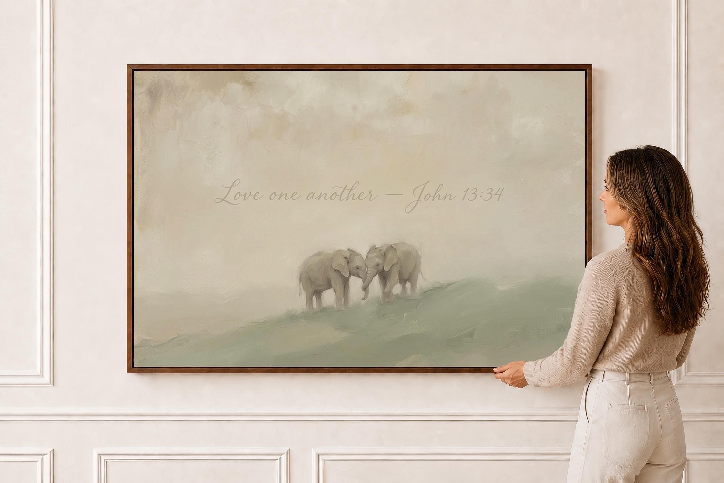 Love one Another Nursery|  Elephant Pair Christian Wall Art Print | W0178