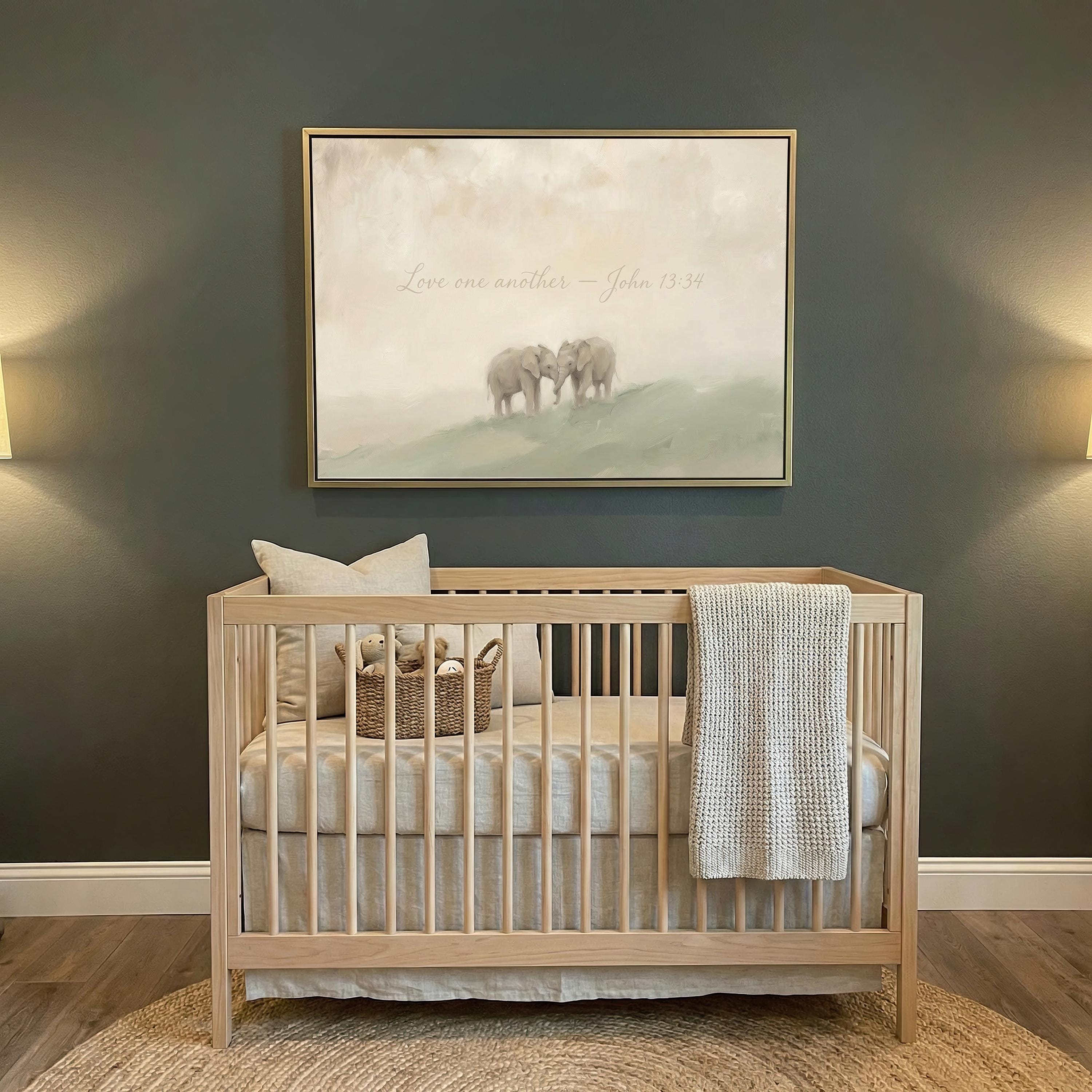 Love one Another Nursery|  Elephant Pair Christian Wall Art Print | W0178