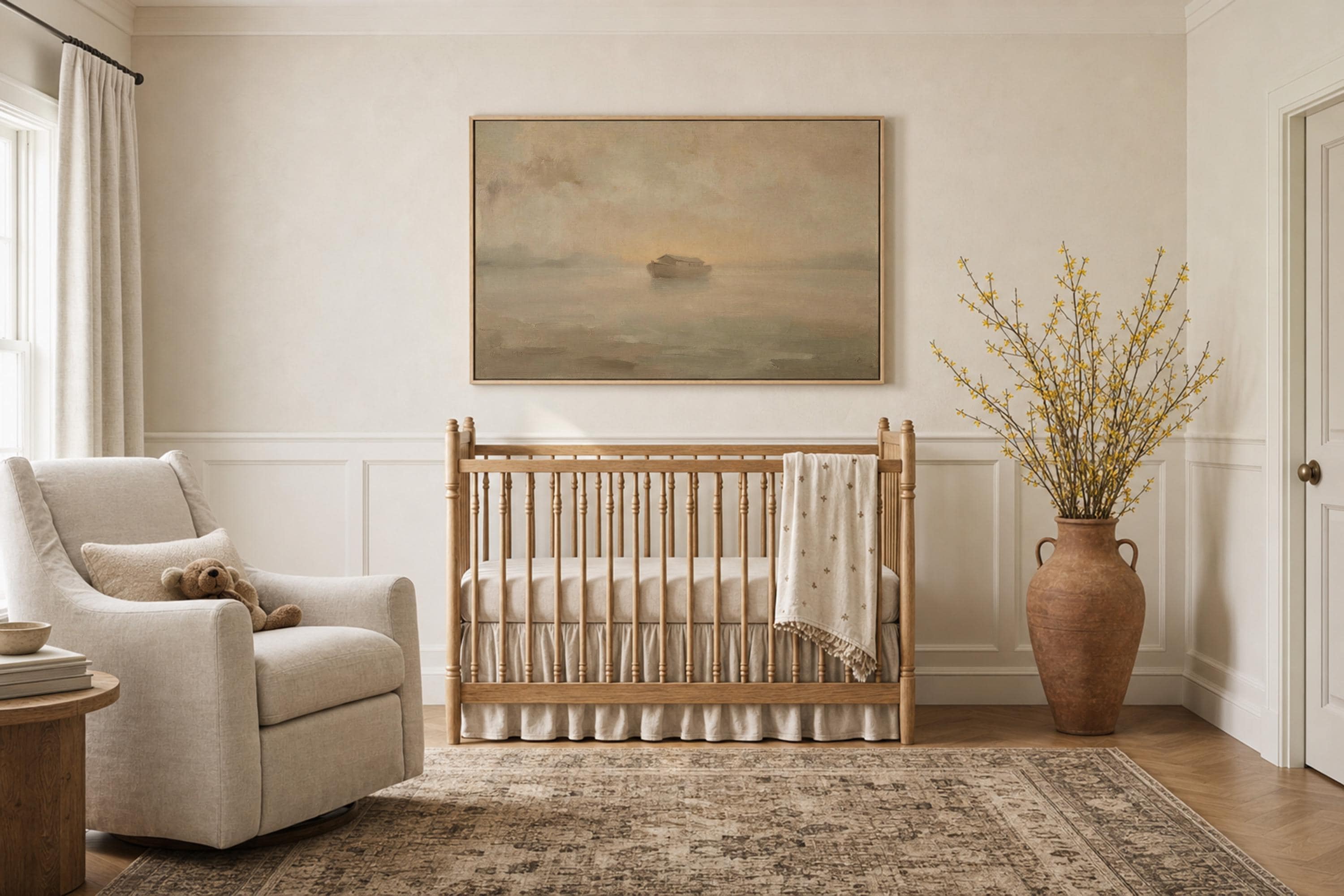 Baby Room Noahs Ark Print | Noahs Ark Art | Ark Misty Dawn Christian Wall Art Print | W0200