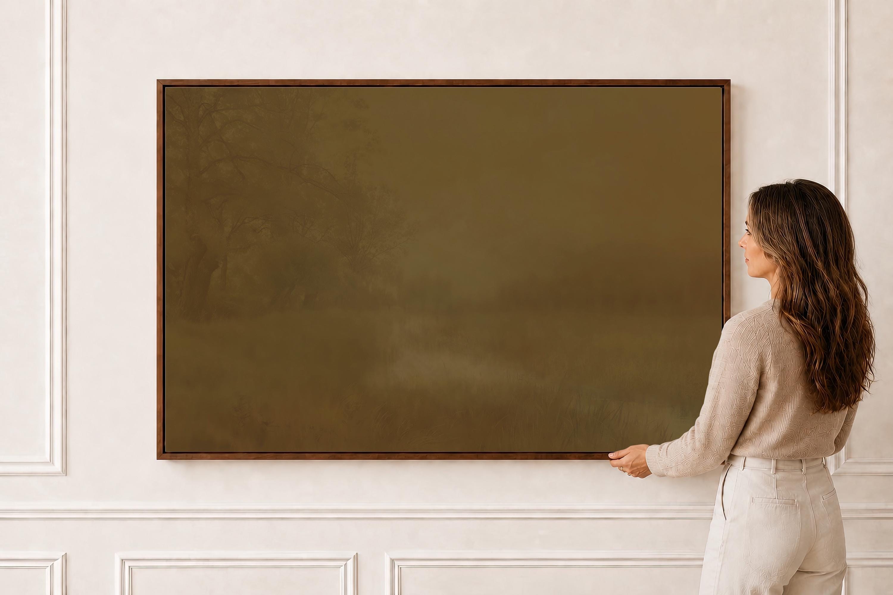 Moody Meadow Landscape Print | Dark Academia Wall Art | Atmospheric Nature Painting | Rustic Brown Landscape Decor | Quiet Luxury Artwork