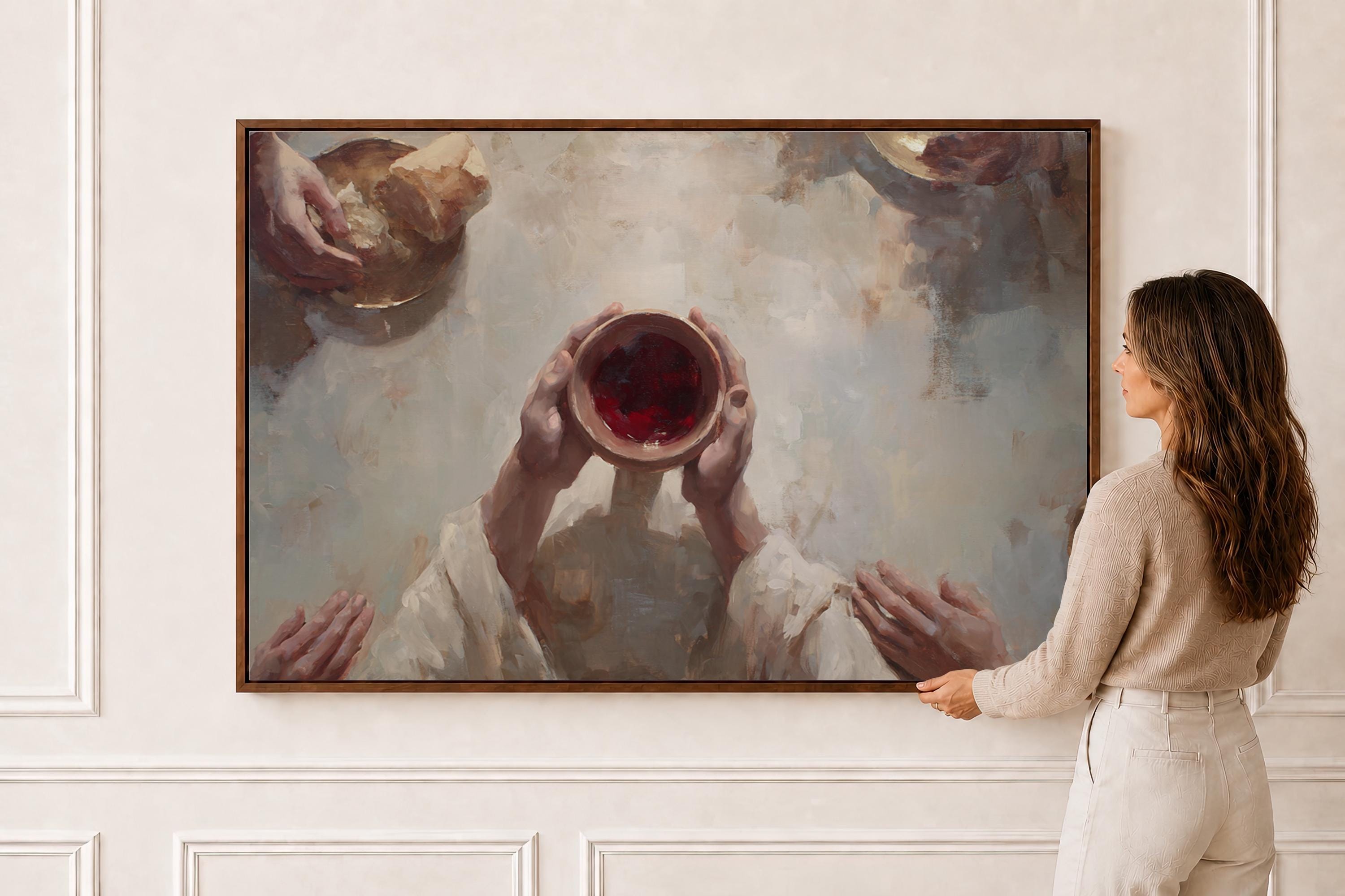 Jesus Last Supper Wall Art, Christian Communion Painting, Eucharist Artwork, Sacred Art Print