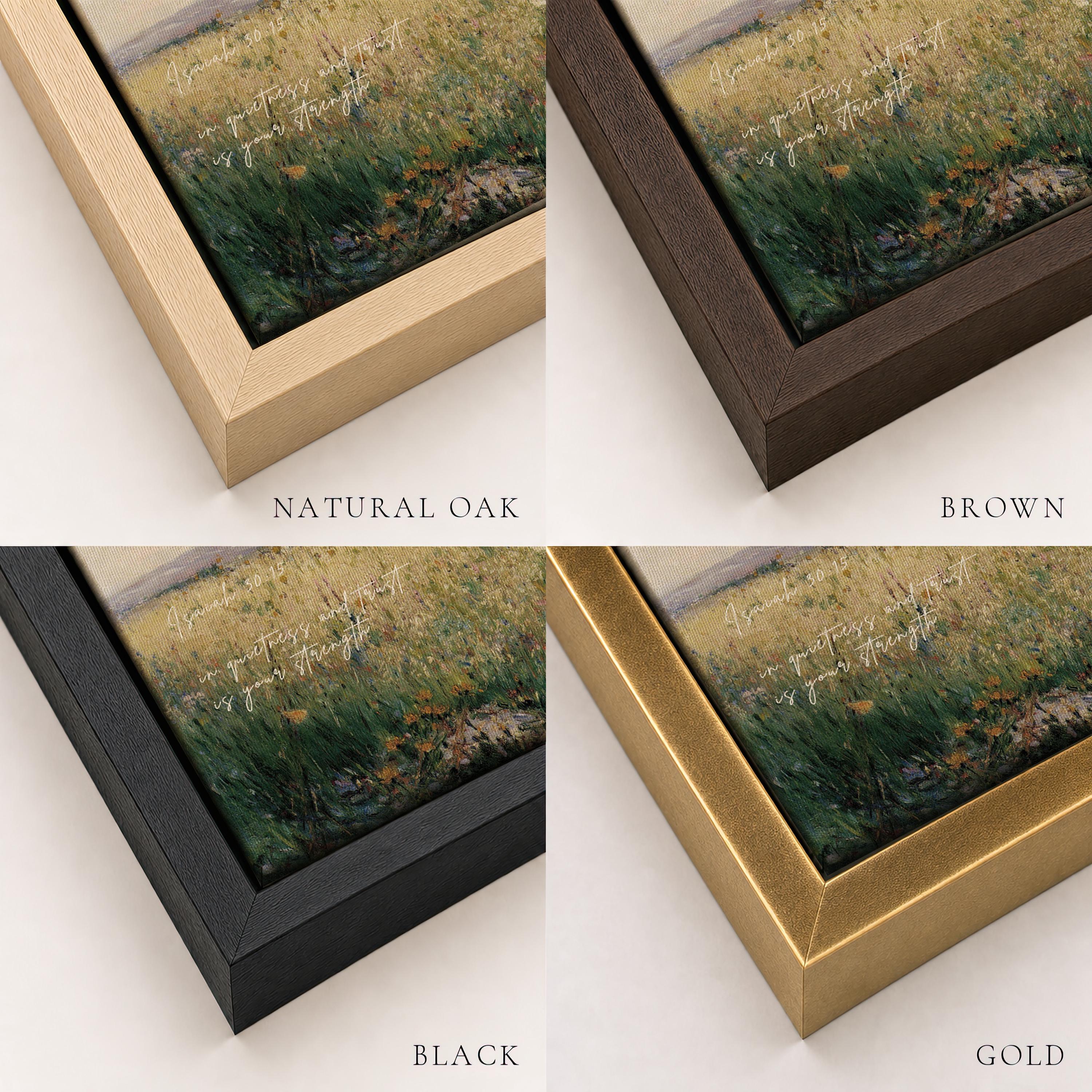 Wildflower Field Christian Wall Art Isaiah 30:15, In Quietness and Trust Is Your Strength, Vintage Floral Landscape Print
