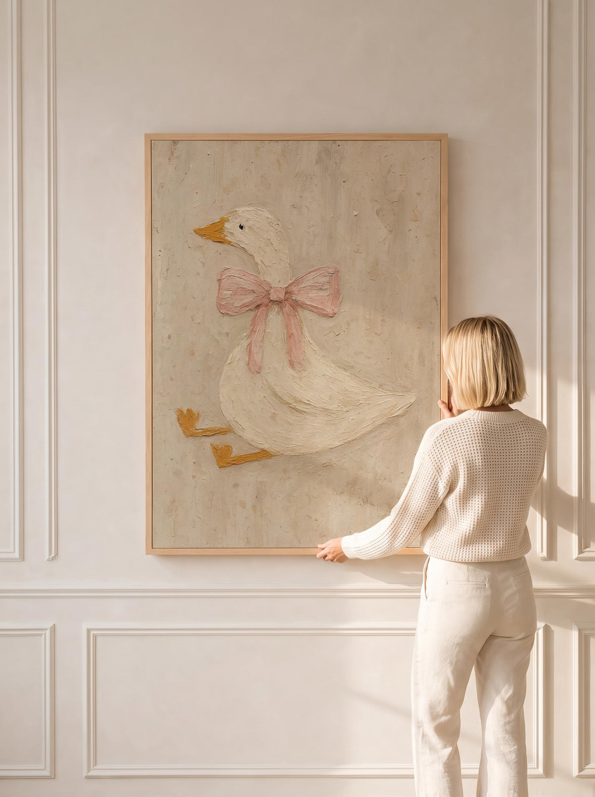 Vintage Duck Nursery Art: Canvas-Style Print with Pink Bow FG4890 | Product view 4