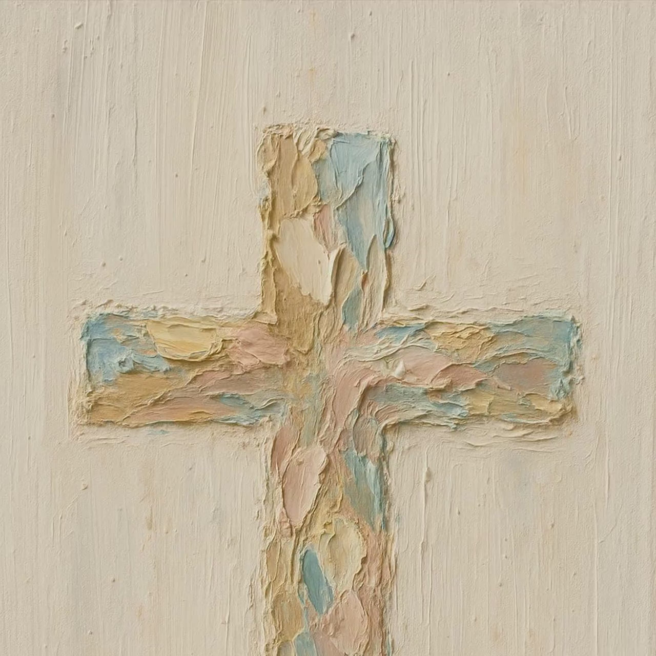 Pastel Christian Cross Art Print: Abstract Canvas-Style Look - Religious Home Decor