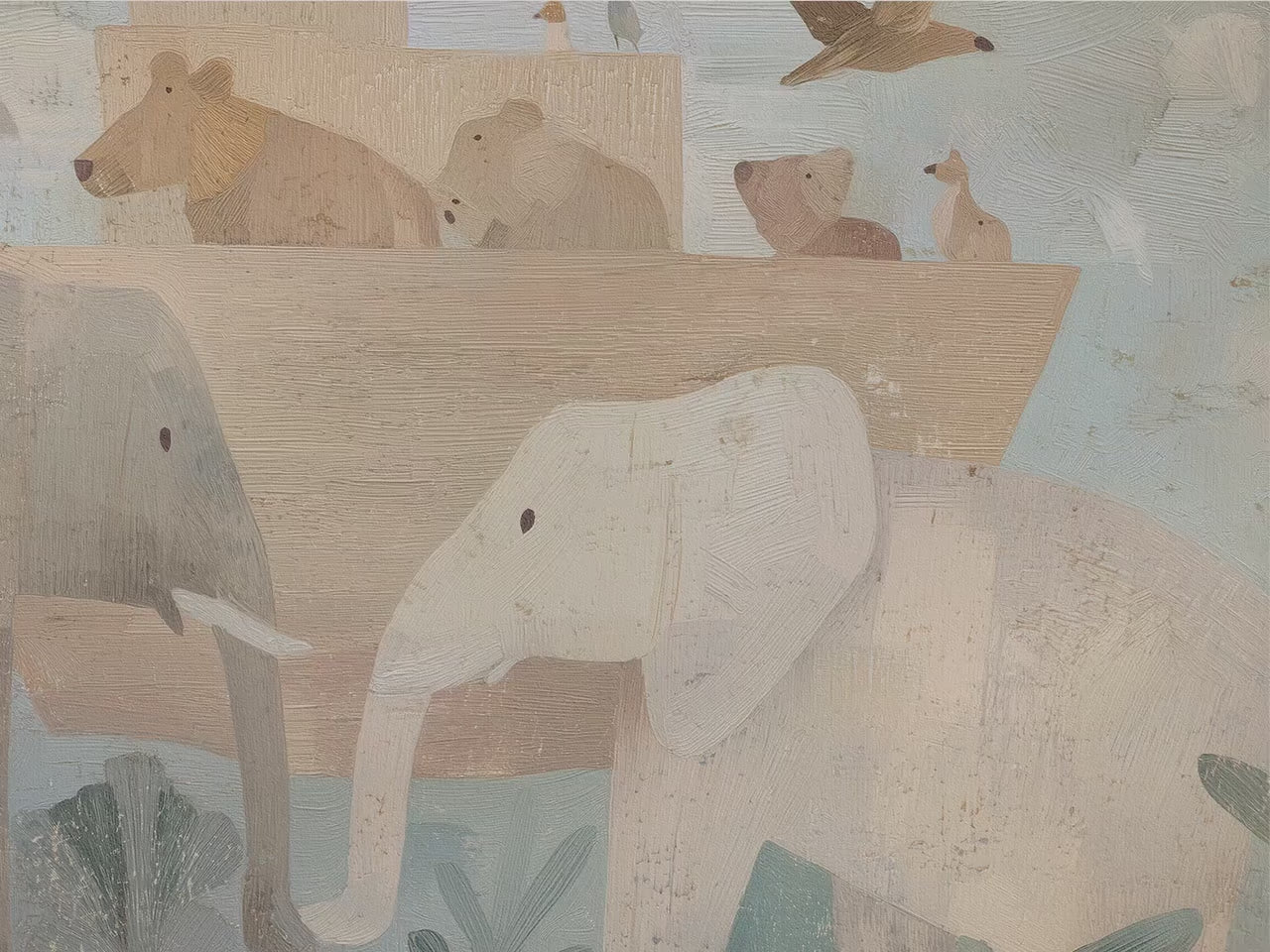 Noah’s Ark Neutral Nursery Art, Christian Animal Print, Abstract Faith Kids Room Decor