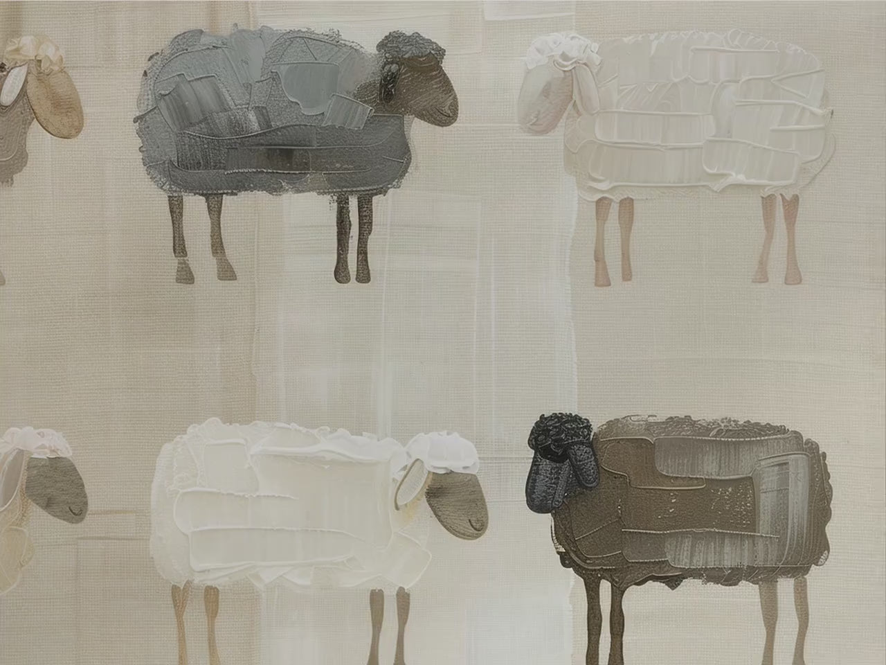 Abstract Sheep Wall Art, Minimalist Animal Print, Cozy Beige Nursery