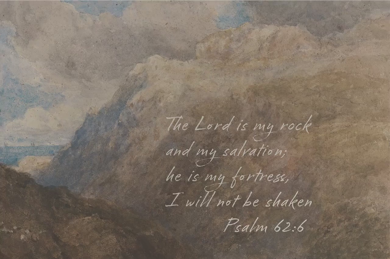 Psalm 62:6 Mountain Vintage Style Landscape | Warm Neutral Wall Art | Christian Home Decor