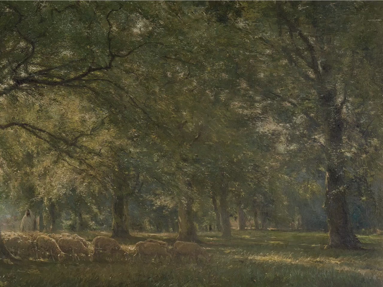 The Good Shepherd Meadow Landscape Print, Vintage Pastoral Wall Art with Sheep, Psalm 23 Inspired